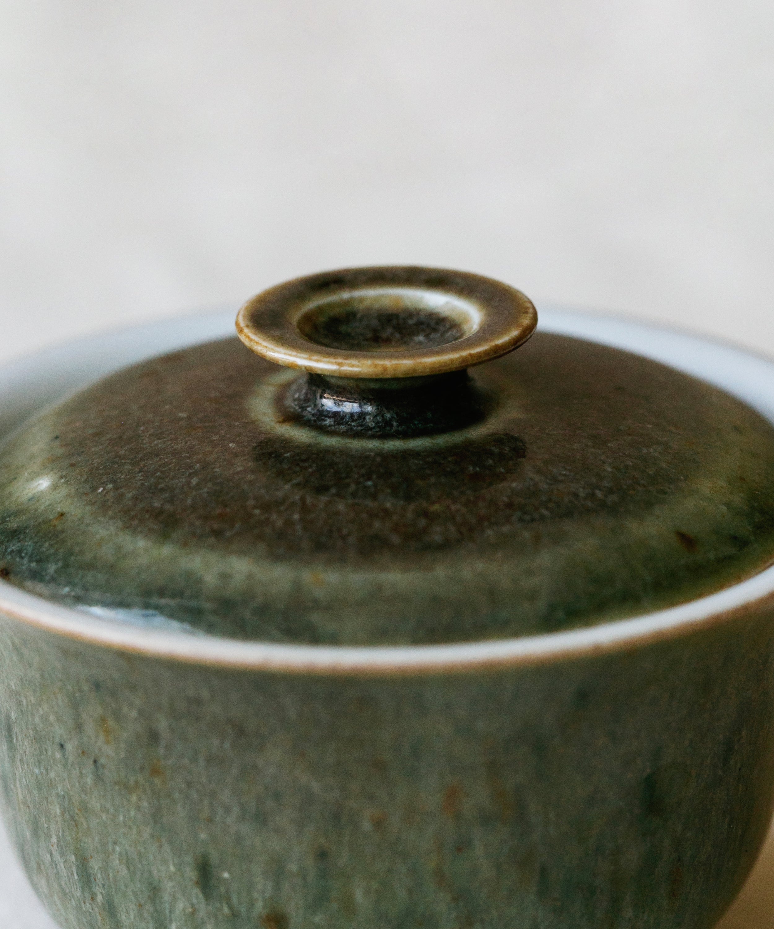 Small Purple Rain Gaiwan lid detail, purple rain glaze texture, Jingdezhen clay and porcelain