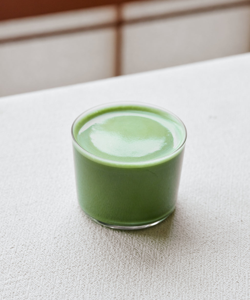Iced Matcha Kakegawa latte in glass with oat milk