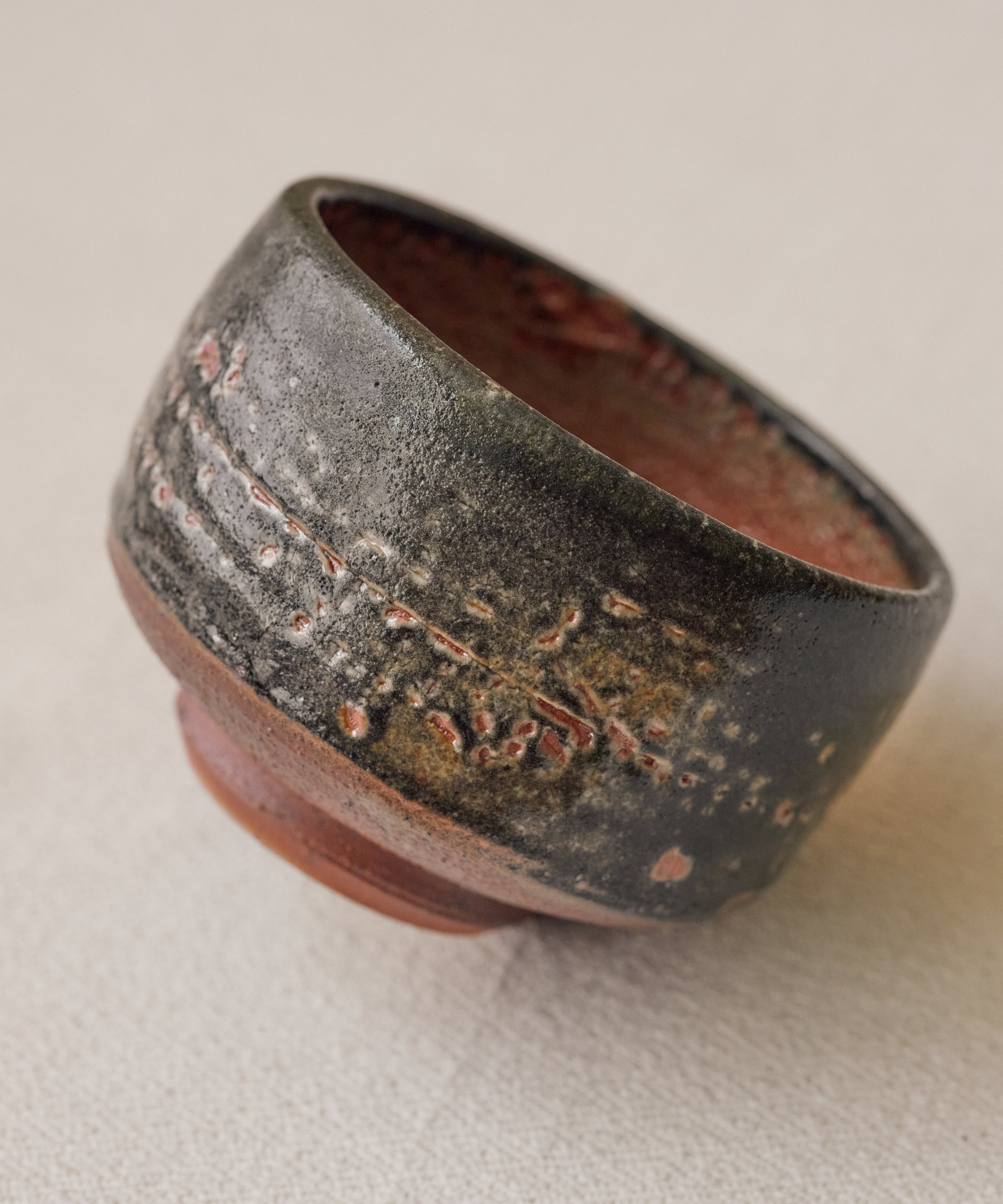 Chawan No. 06 in hand, classic chawan shape for whisking matcha