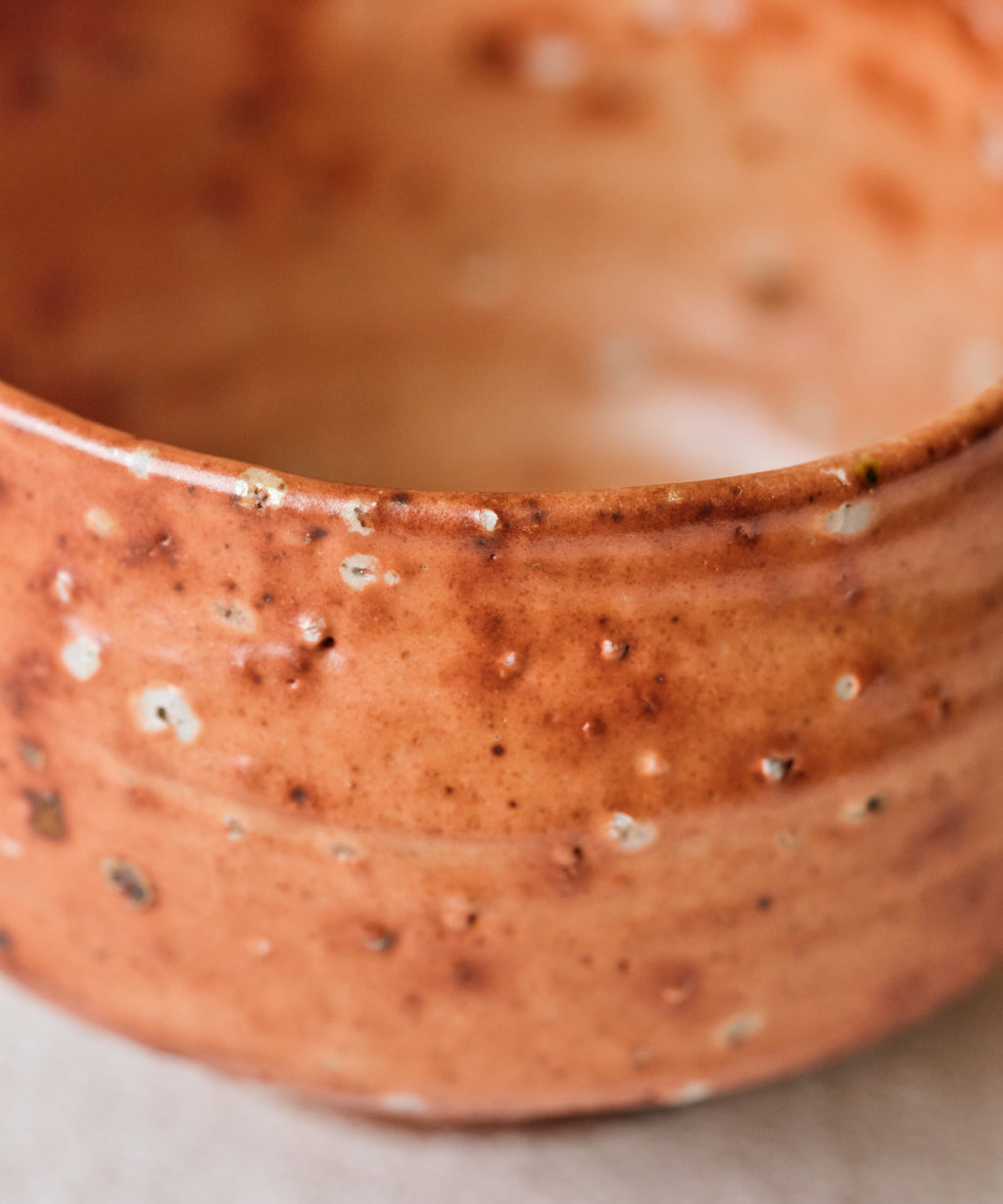 Chawan No. 68 glaze detail, stoneware matcha bowl