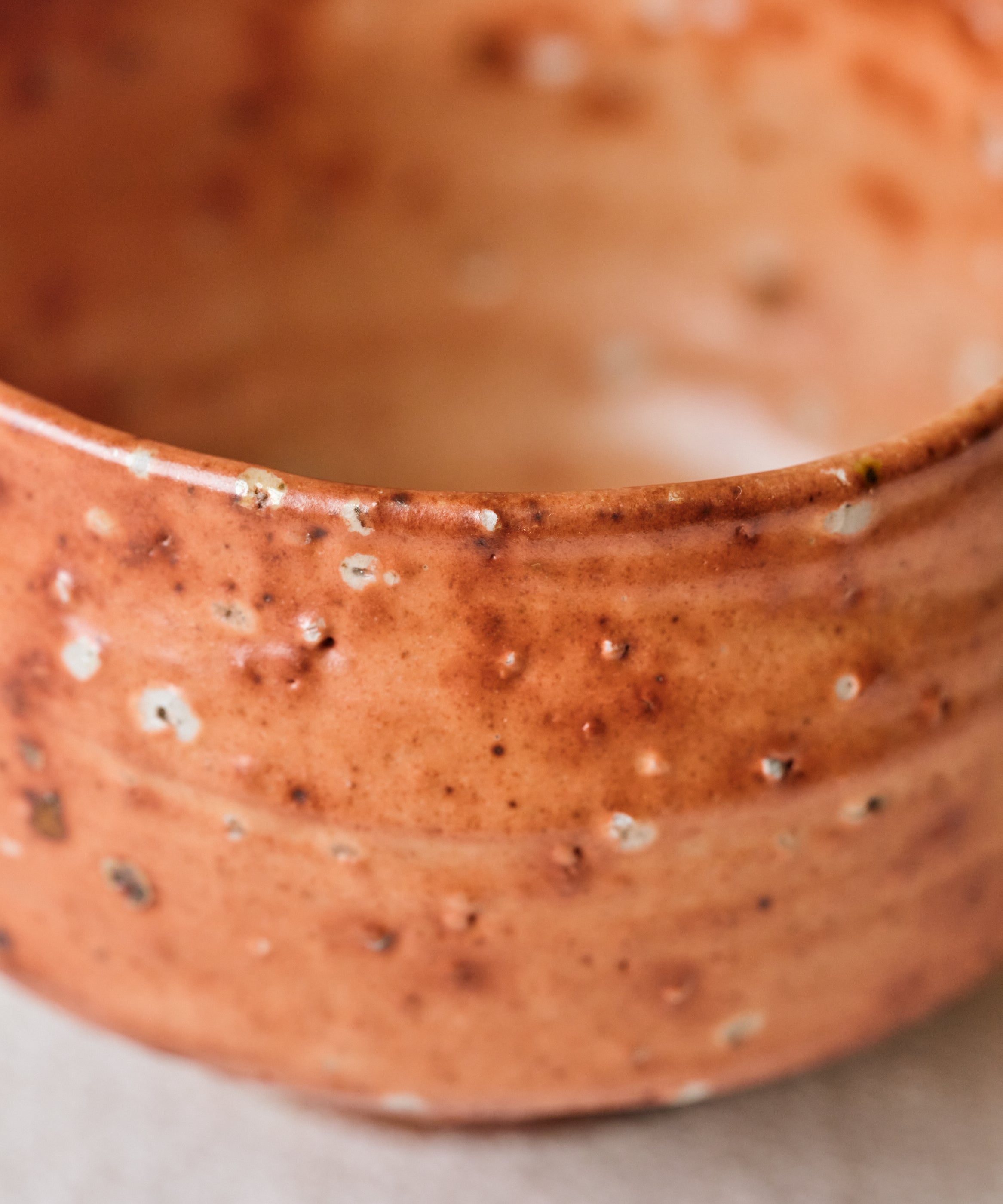 Chawan No. 68 glaze detail, stoneware matcha bowl