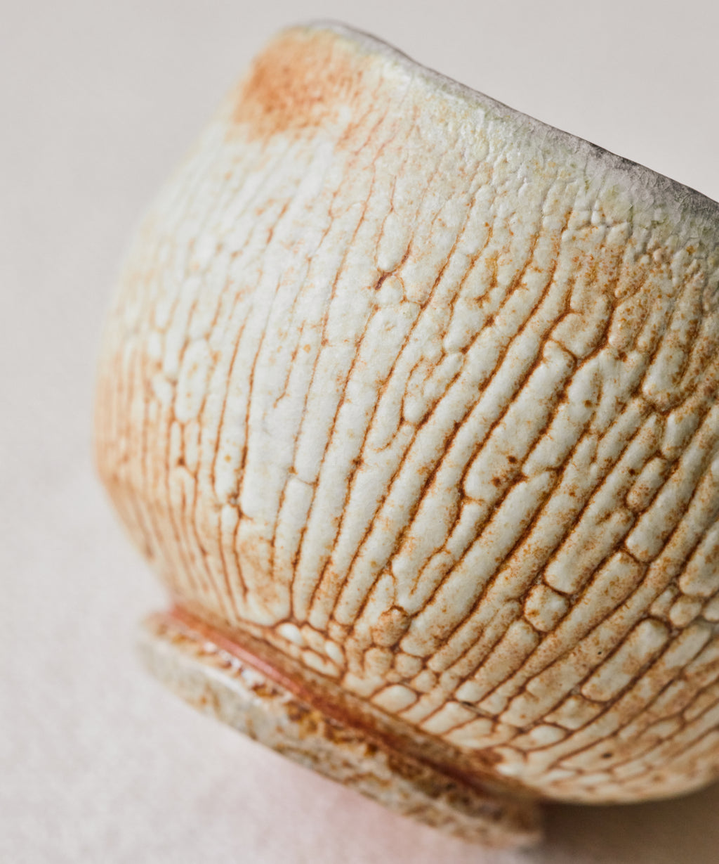 Chawan No. 71 interior, kiss of the kiln on wood-fired stoneware