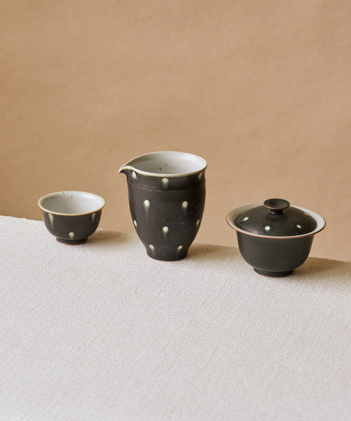 Black Peacock Pitcher Type I side view, curved spout for precise pours, Wang Xinghua gongfu teaware