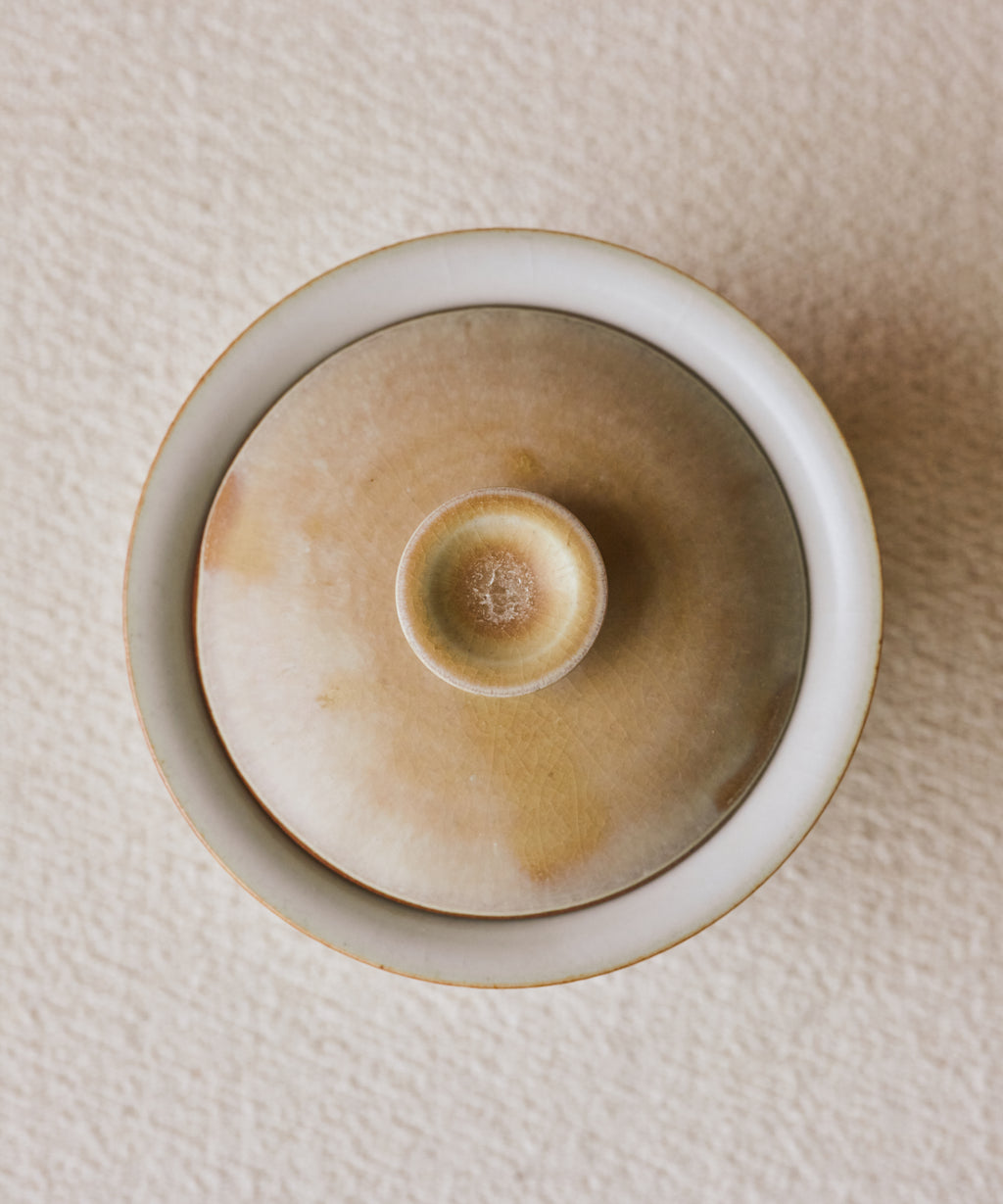Clamshell V2 Gaiwan lid detail, dusty shell texture with fine aquamarine rim, Jingdezhen porcelain