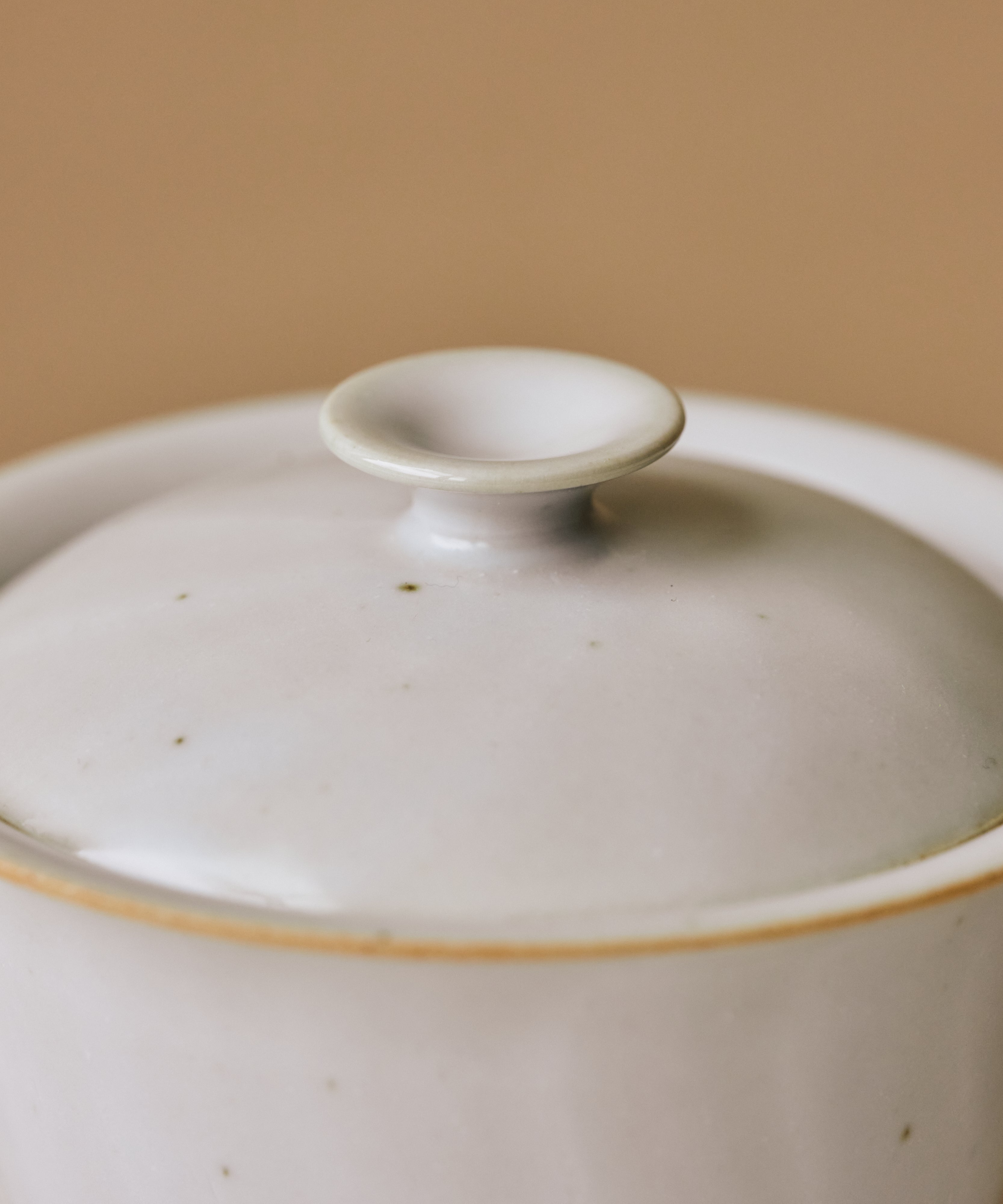 Sateen Porcelaine V2 Gaiwan lid detail, wet-sheen white surface, Jingdezhen clay and porcelain