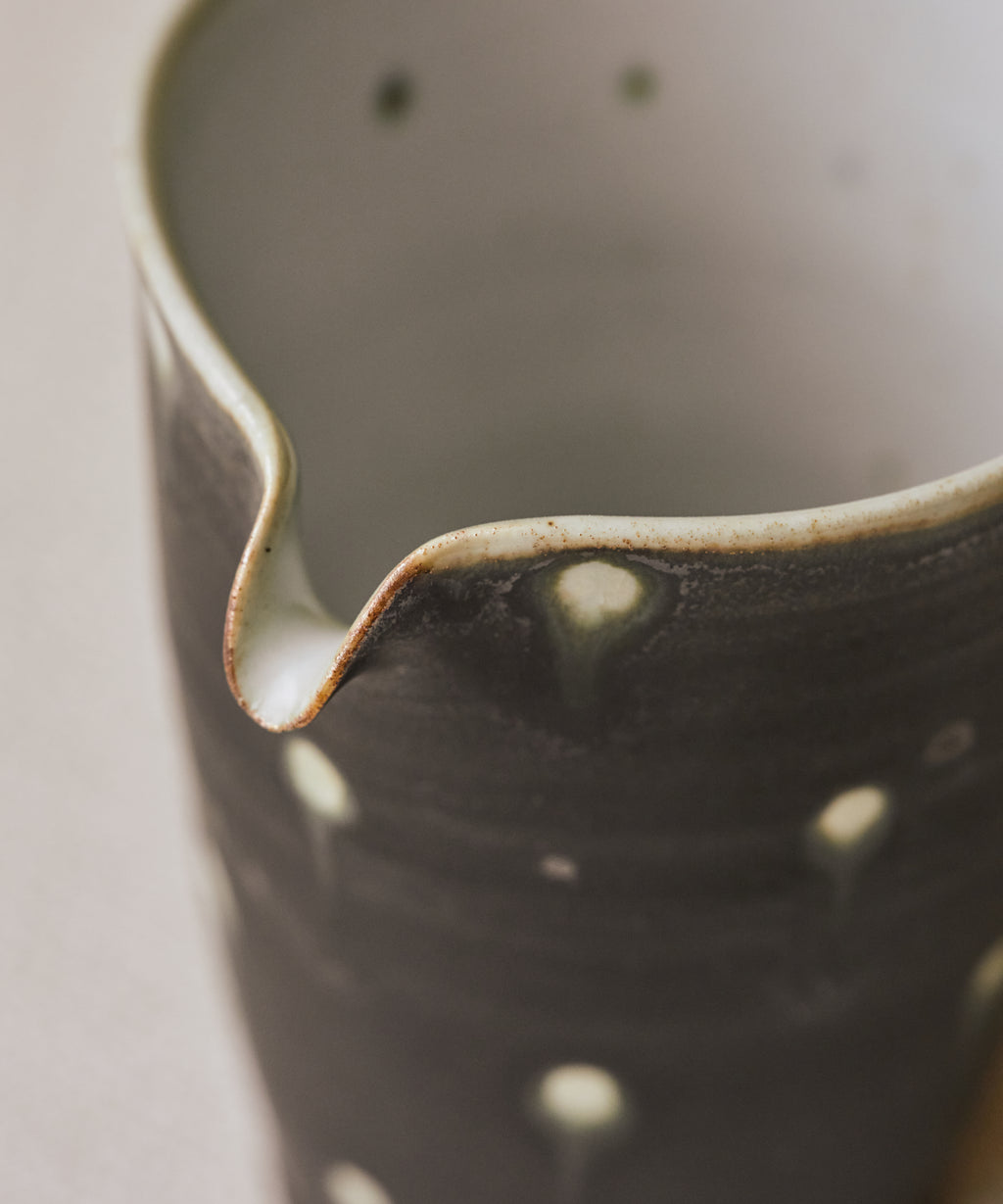 Black Peacock Pitcher Type II interior, white interior glaze, Jingdezhen clay and porcelain