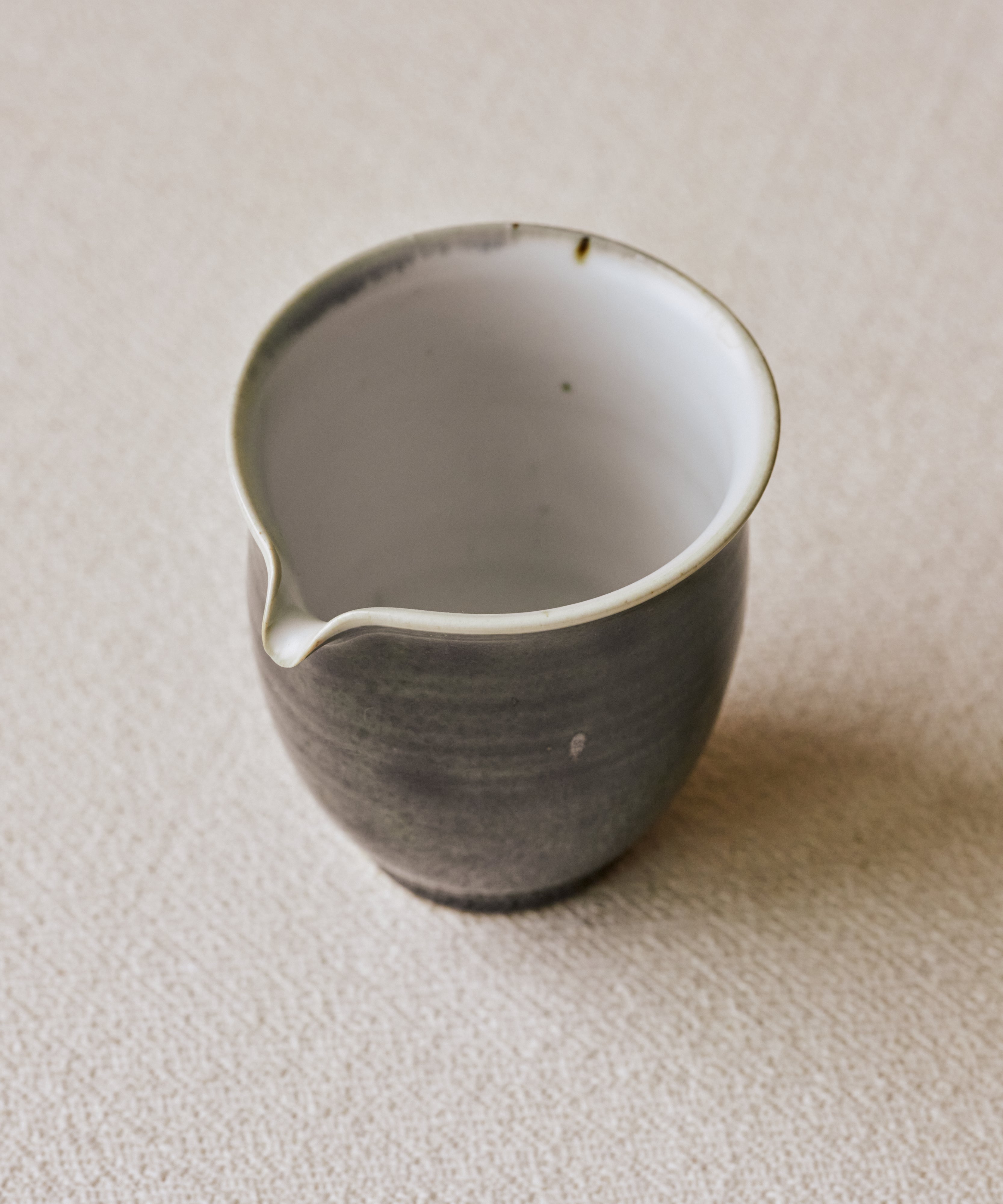 Ombre Blue Pitcher interior, soft white interior with colour rings washing over the lip, Jingdezhen porcelain