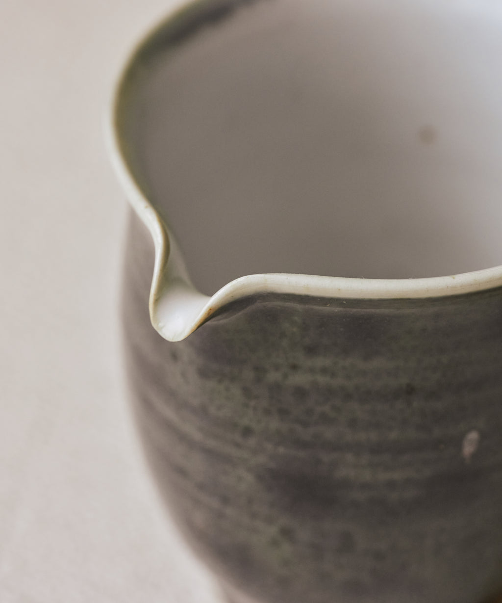 Ombre Blue Pitcher glaze detail, metallic kiln spots suspended in deep blue, Jingdezhen clay and porcelain