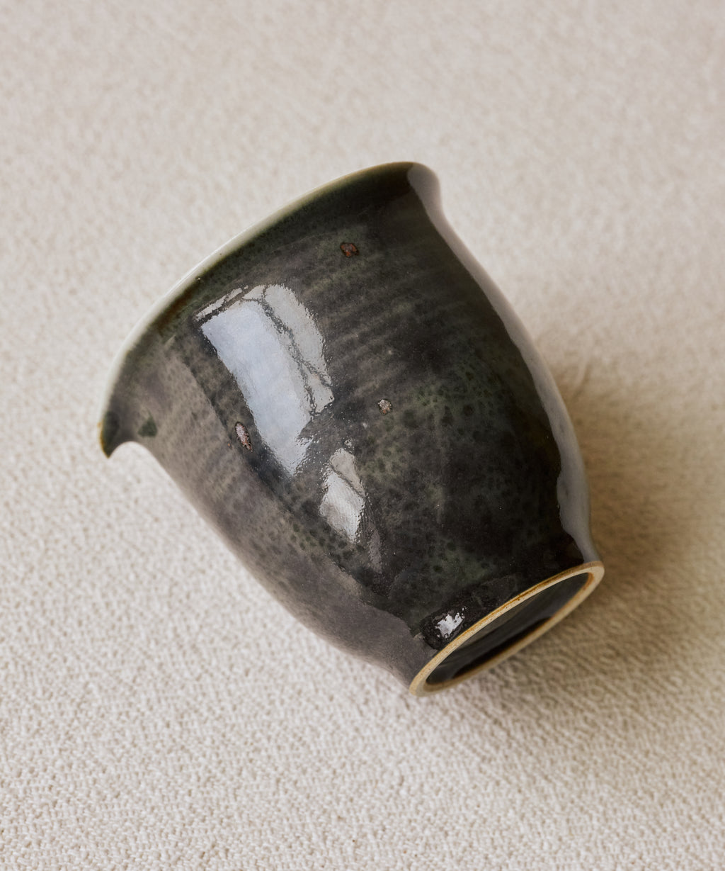Ombre Blue Pitcher spout detail, precise curved spout for controlled pours, handcrafted by Wang Xinghua, Jingdezhen