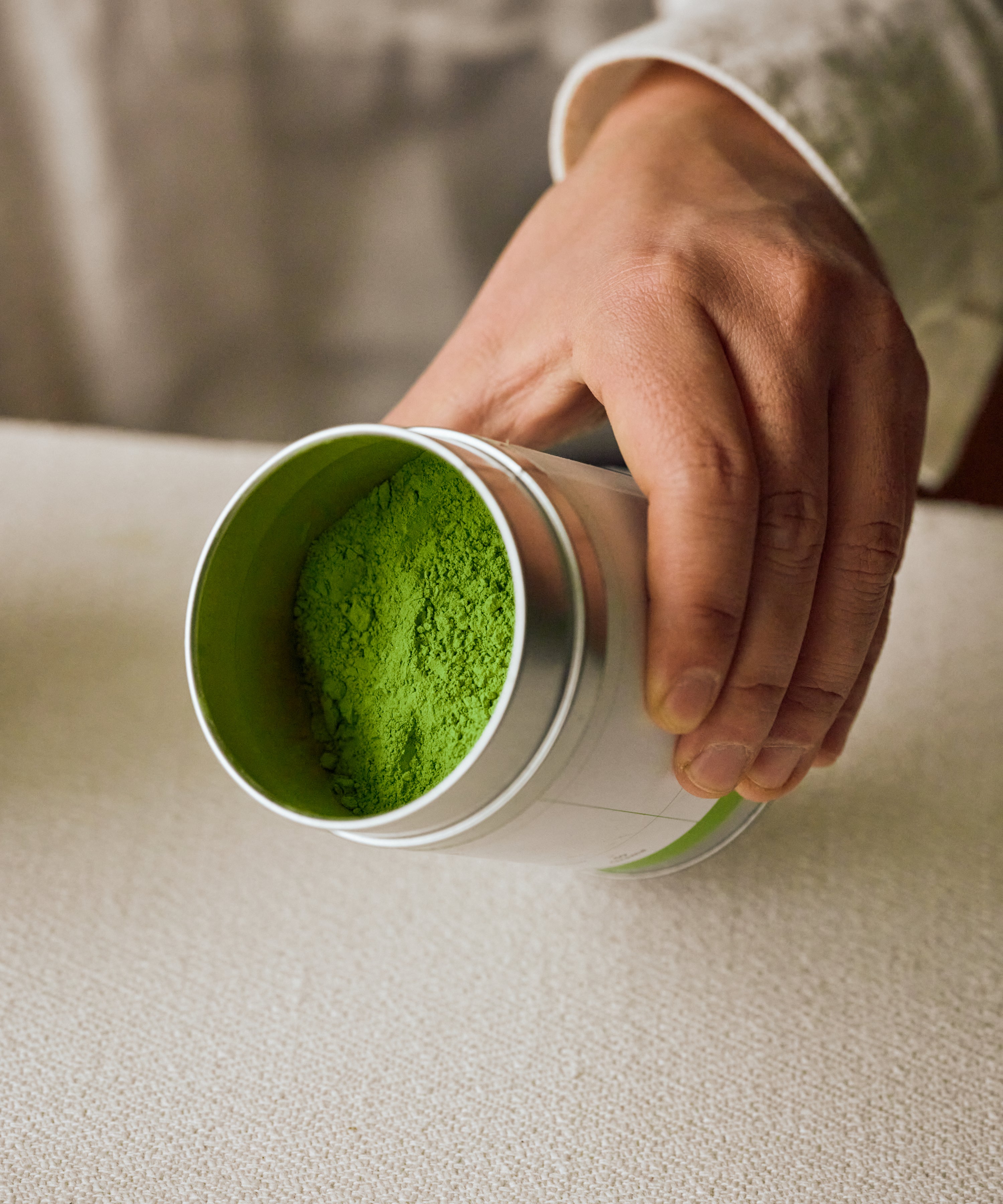 Genmaicha Matcha loose powder close-up — spring green, yabukita varietal matcha with genmai rice