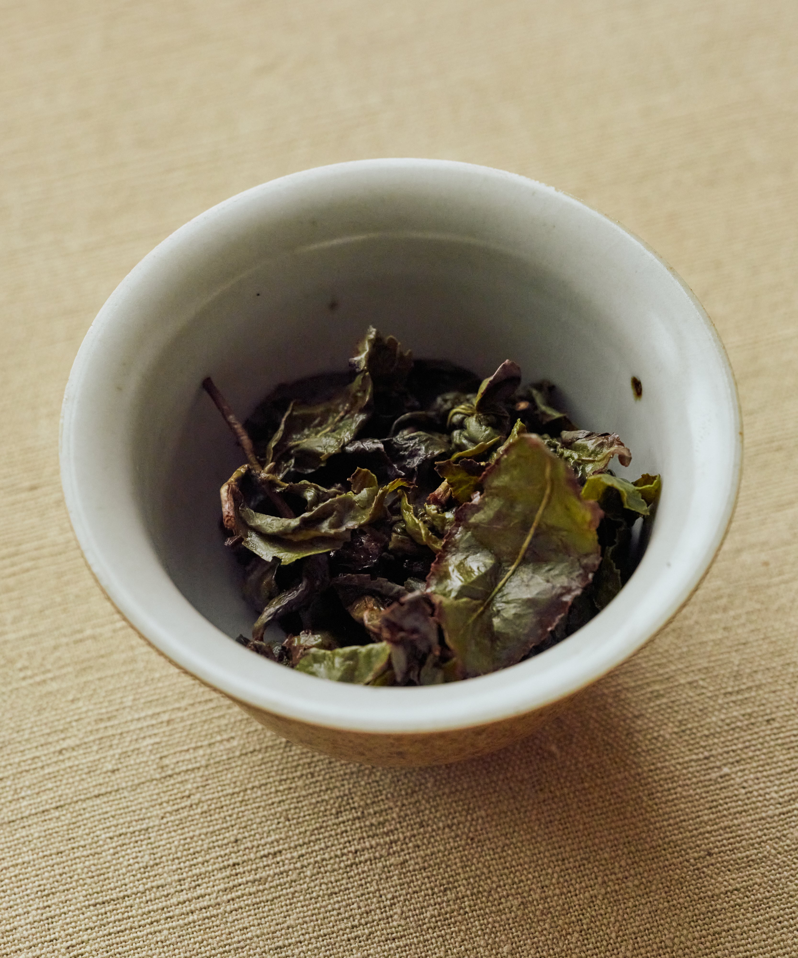 Semi Wild Baiya Qilan wet leaves after brewing — Chen Huoping's oolong from Pengxi Village, Fujian