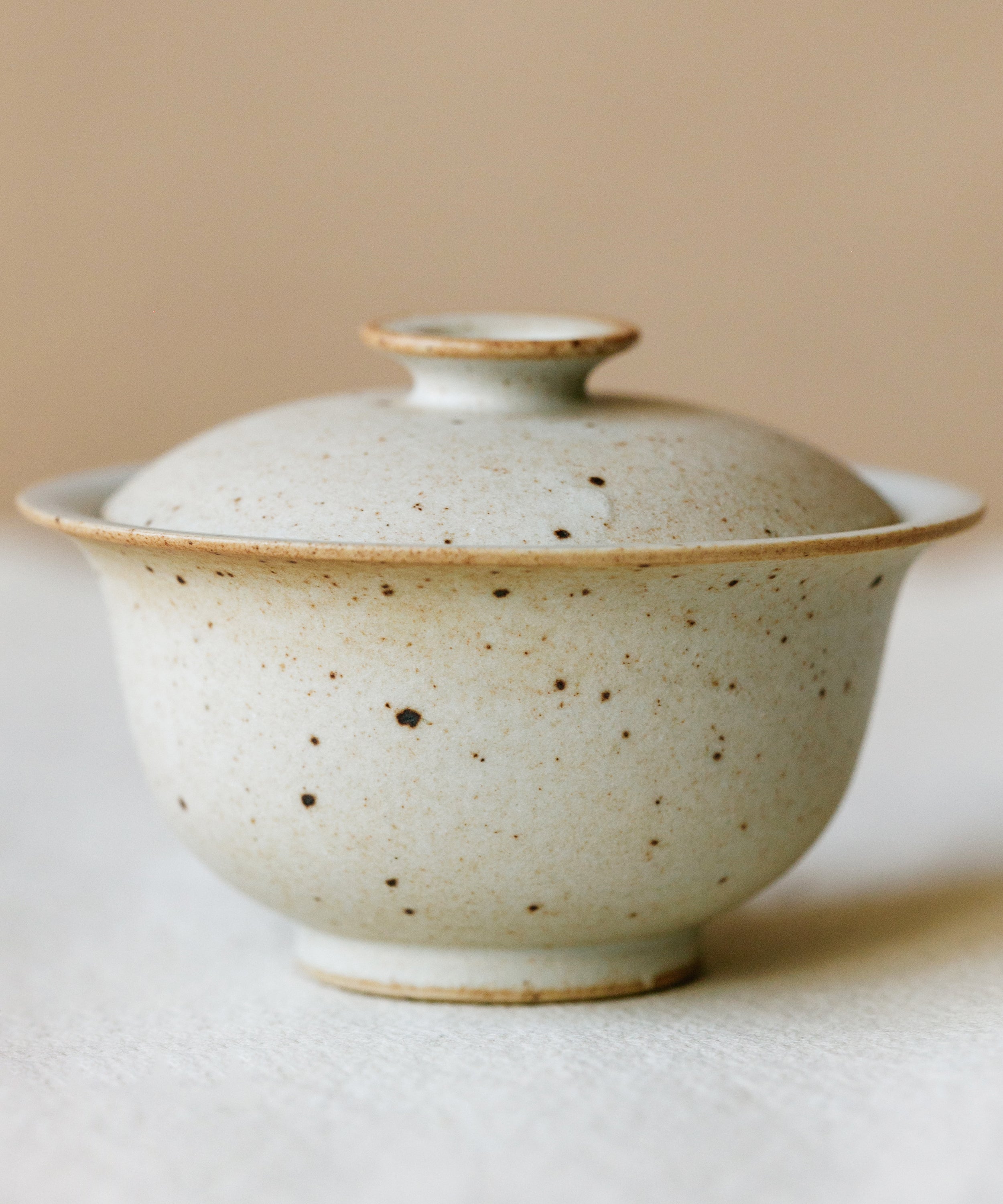 Mini Sunrise Matte Gaiwan interior glaze, warm sunrise tones, reduction-fired at 1300°C, Jingdezhen