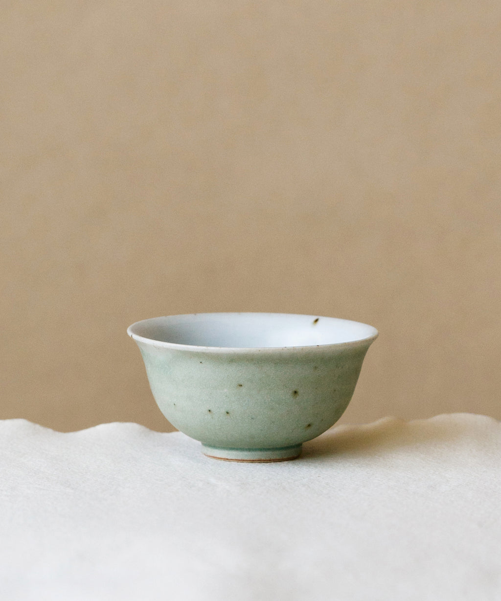 Celadon Green Cup, handcrafted tea cup by Wang Xinghua, Jingdezhen, celadon green glaze