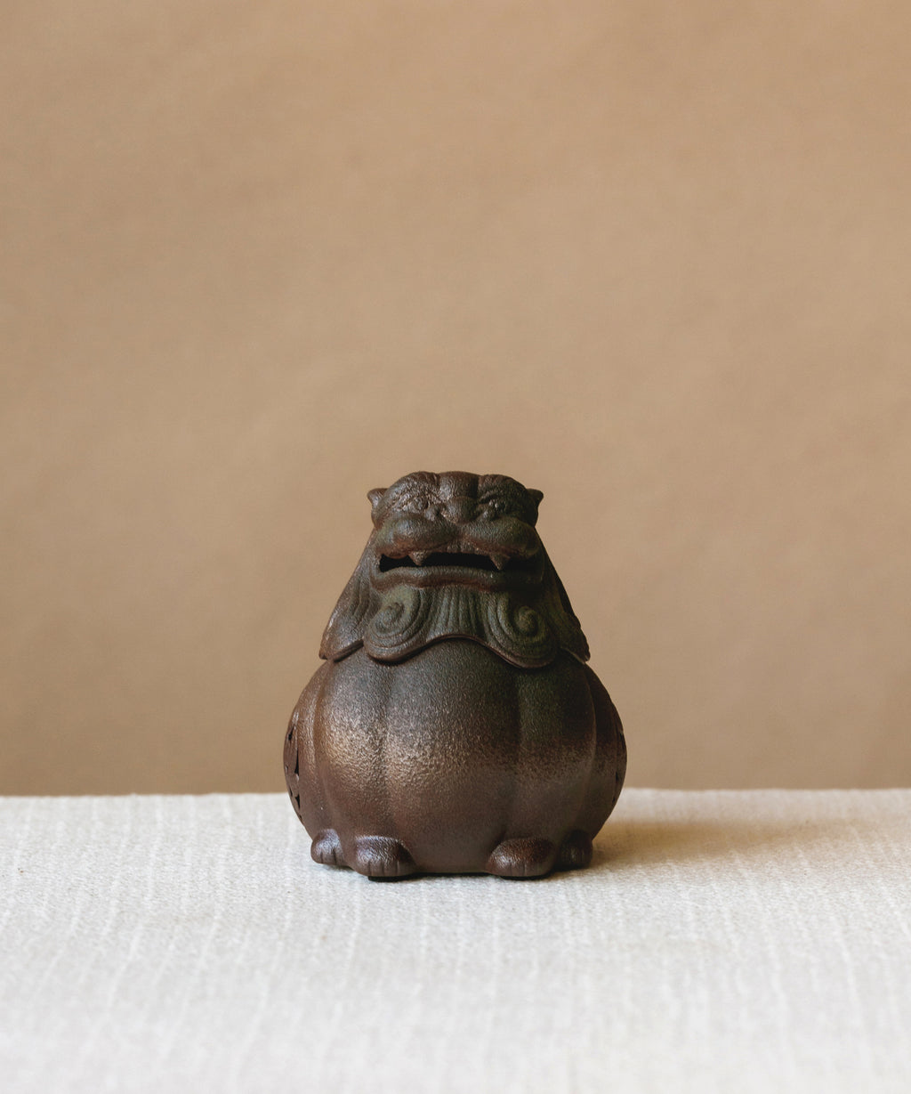 Handmade Jingdezhen ceramic lion incense burner by Zhu Ji - red clay fired at 1300C