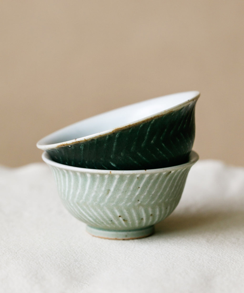 Green Waves Cup glaze detail, green waves surface, Jingdezhen clay and porcelain