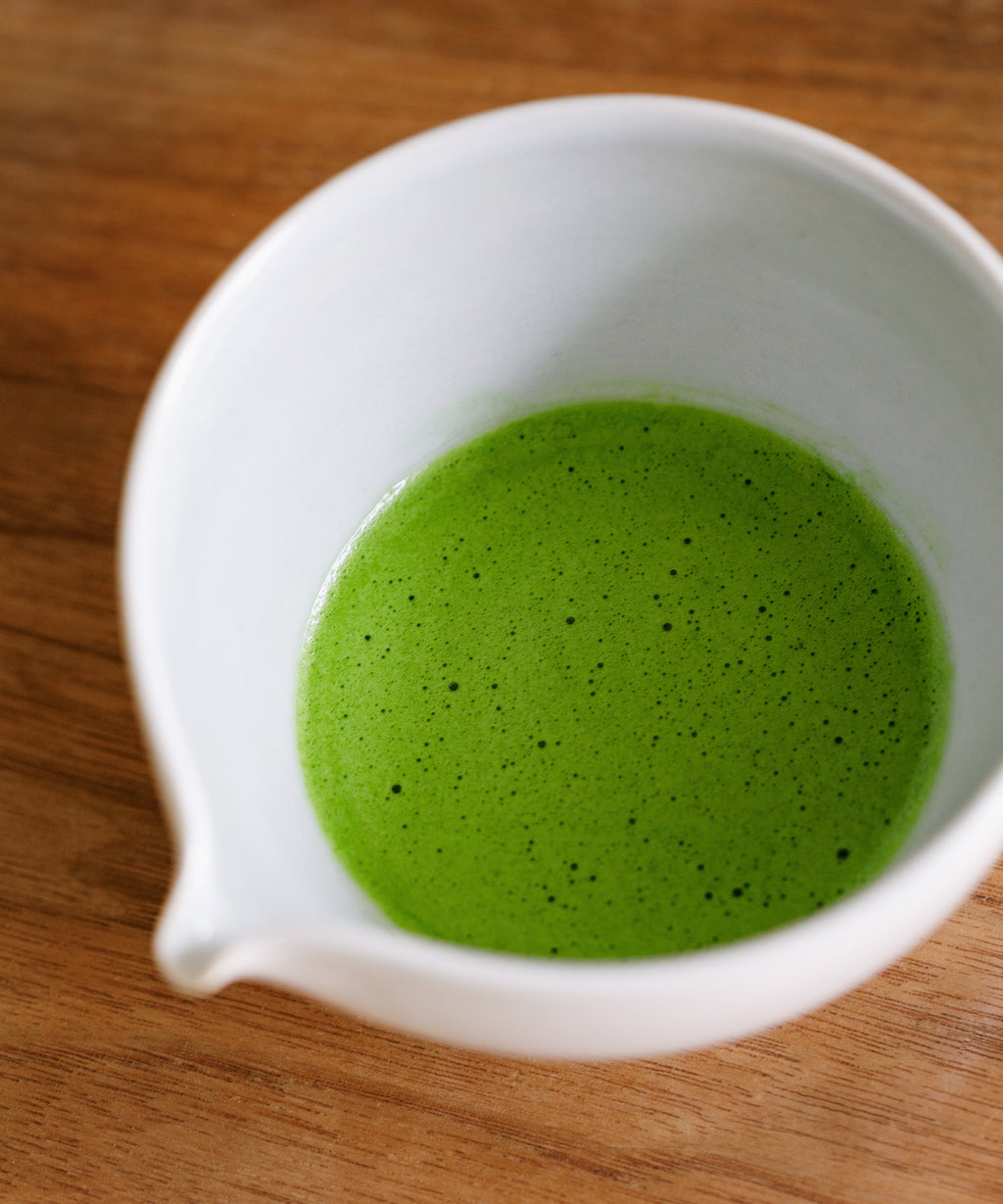Whisked Matcha Hana usucha showing vibrant green color and creamy crema
