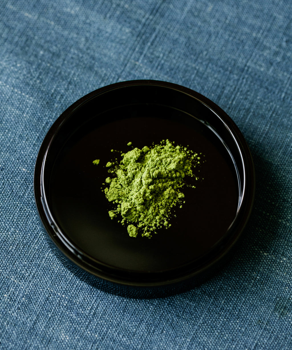Matcha Yamabuki premium Japanese latte grade matcha powder in black ceramic bowl