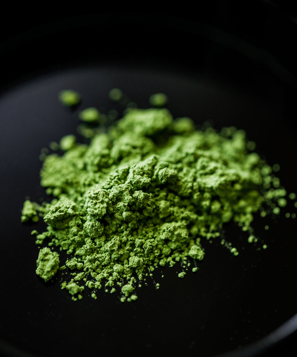 Close-up of stone-ground Matcha Yamabuki Japanese matcha powder from Yame Fukuoka