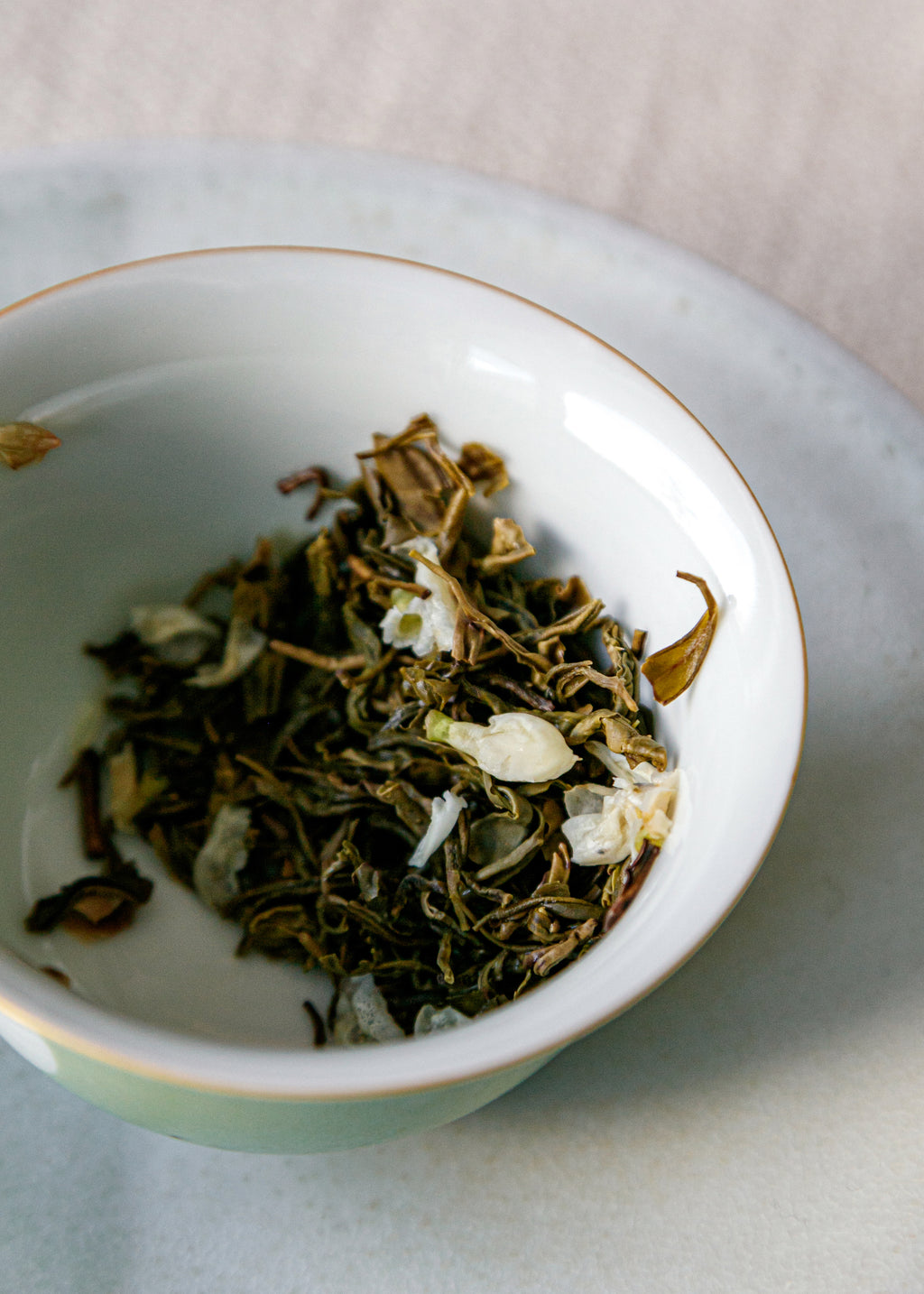 Jasmine Jade Tips wet leaves after brewing — Maofeng from Mengding Mountain at 3200 ft, Sichuan