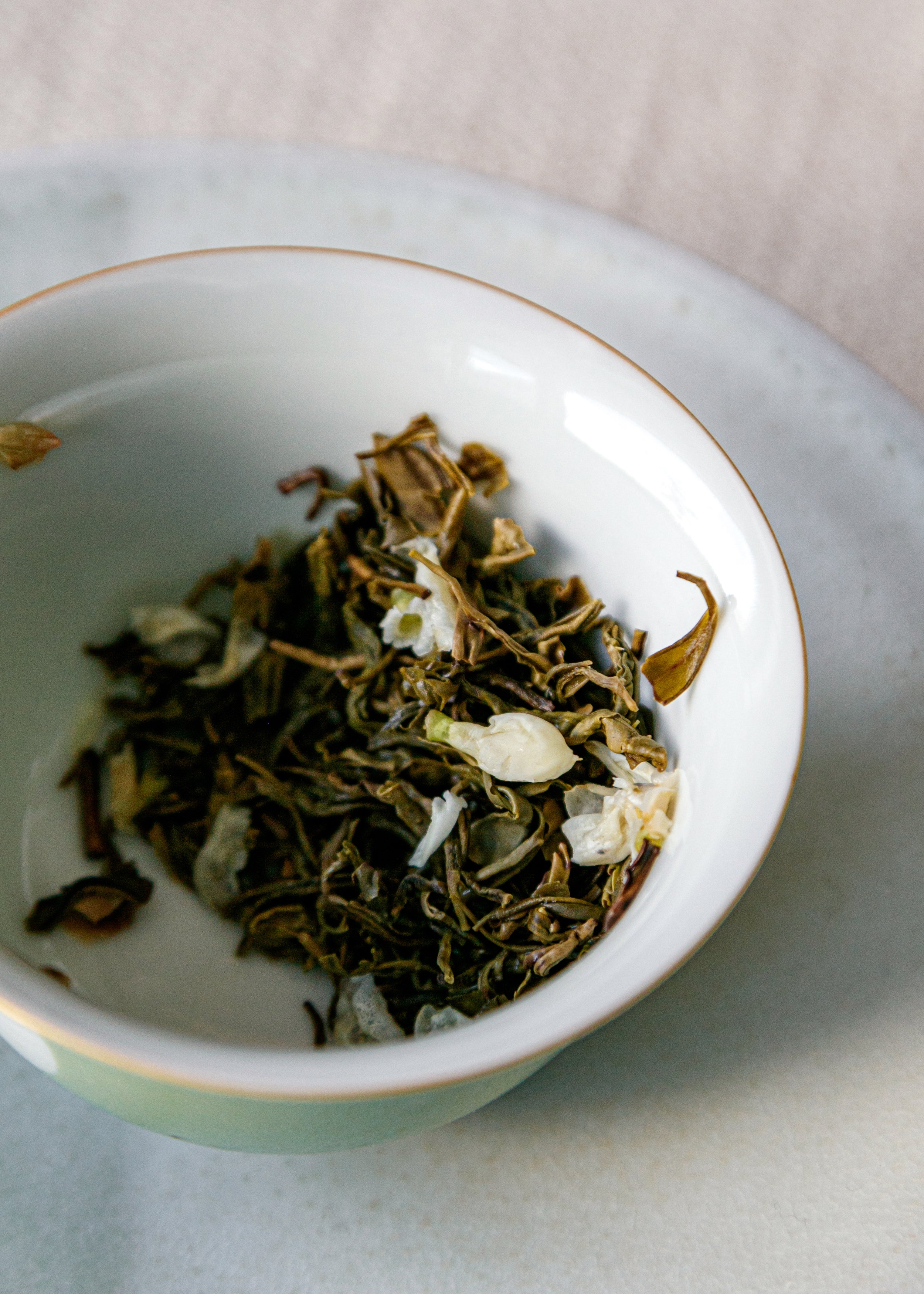 Jasmine Jade Tips wet leaves after brewing — Maofeng from Mengding Mountain at 3200 ft, Sichuan