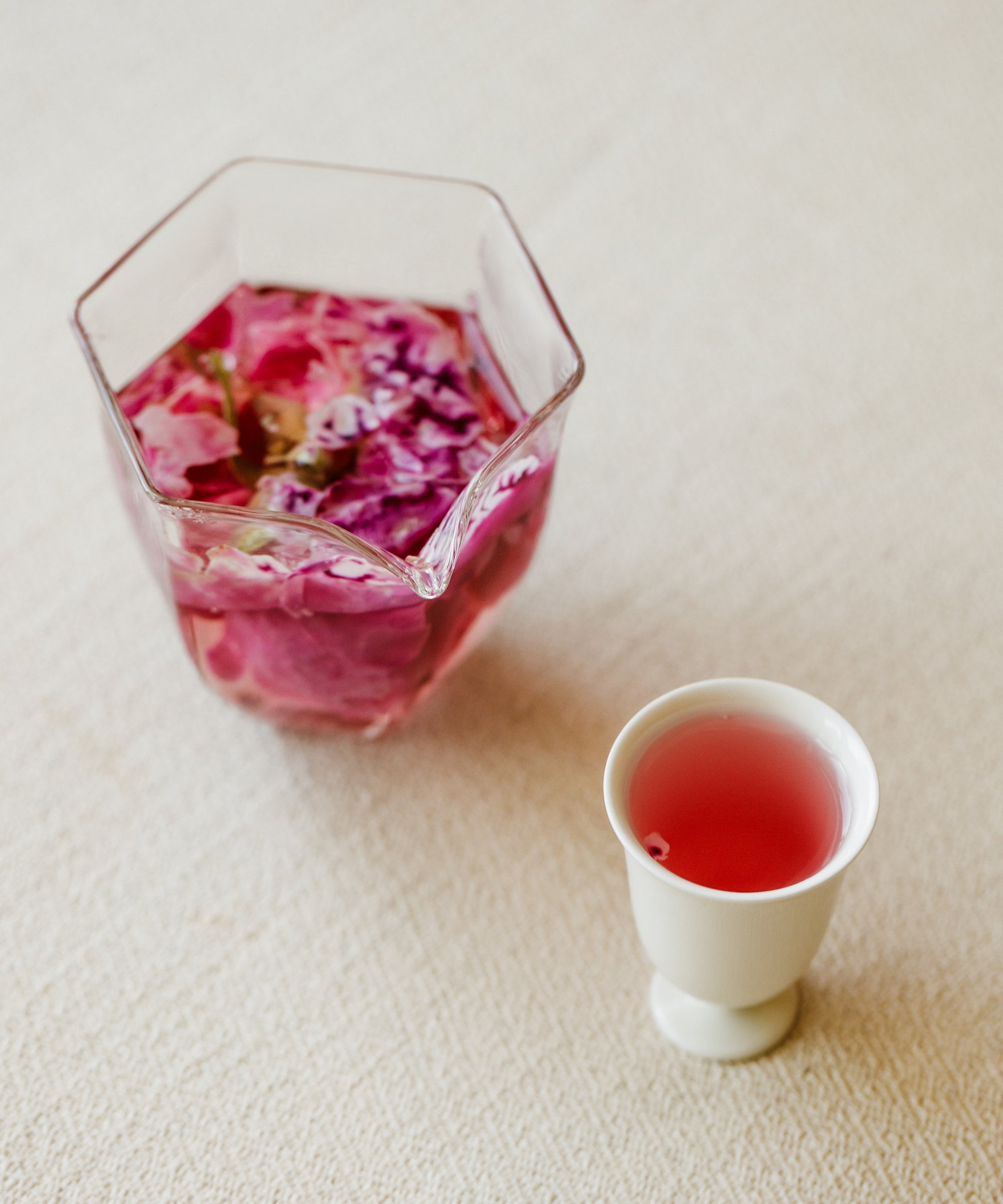 Organic crimson rose buds prepared for tea service