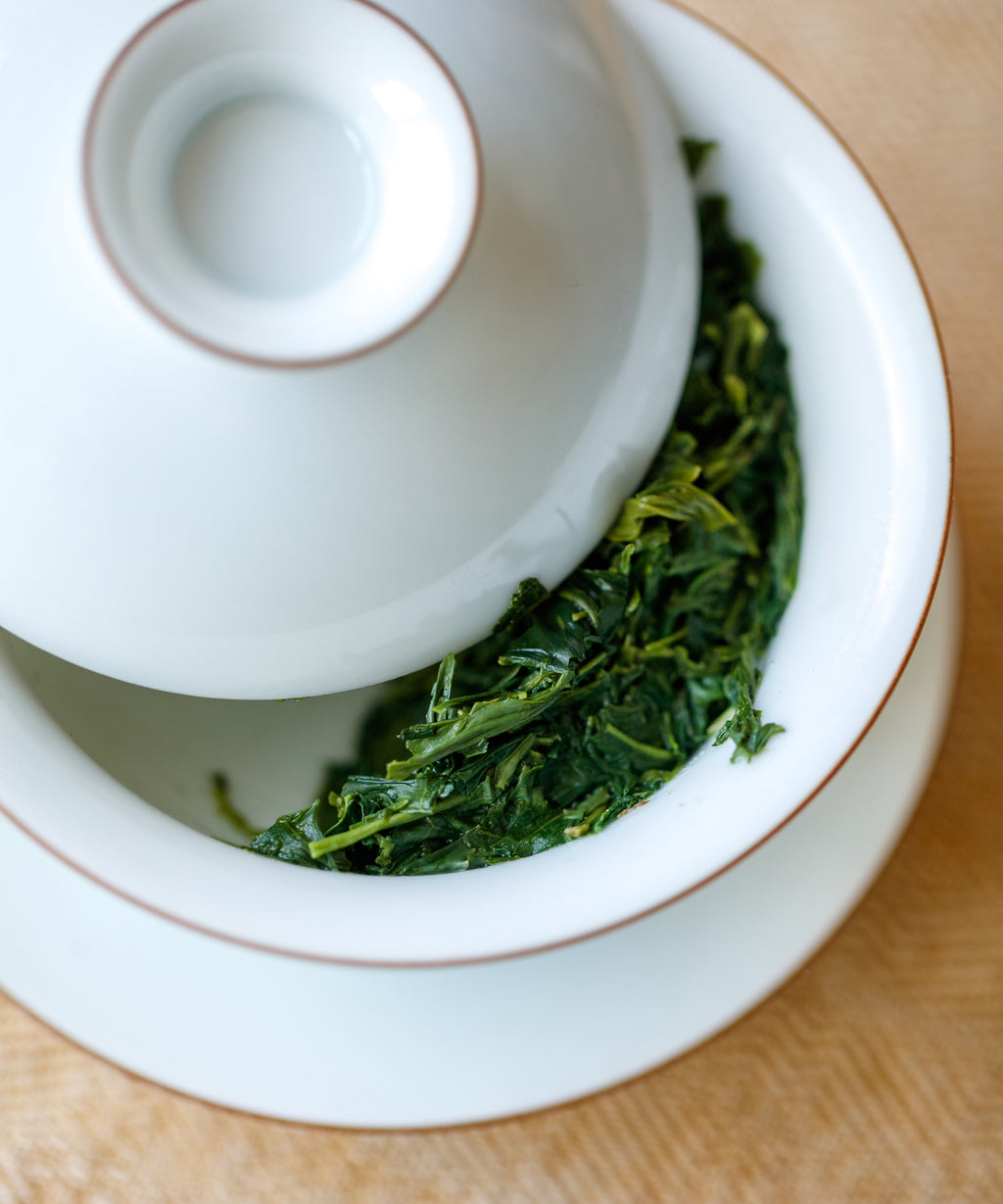 Hot water poured over Yame Gyokuro Sen leaves