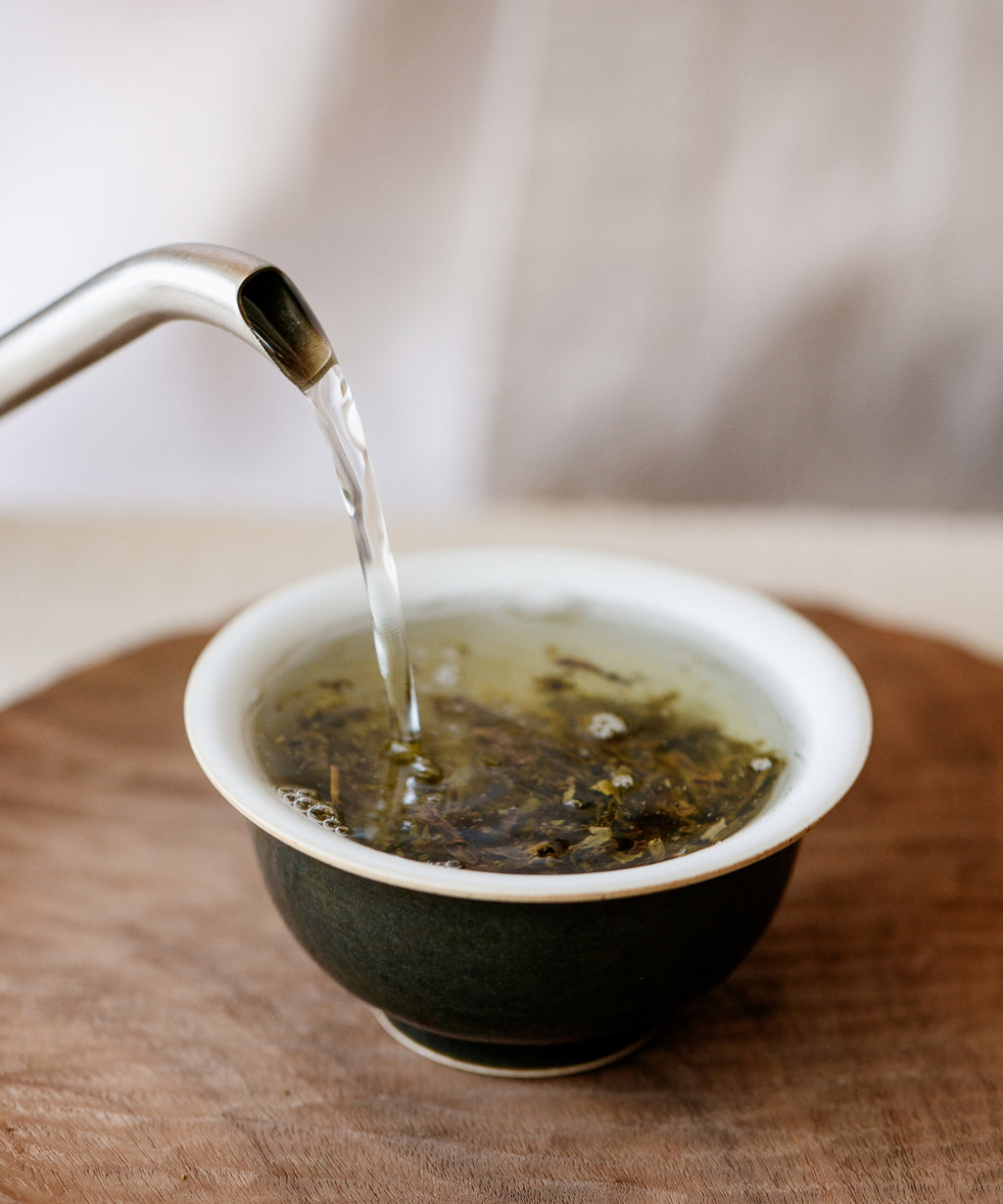 Wuliangshan Single Groves wet leaves after brewing — Tang Wang's single grove pu'erh, Yunnan