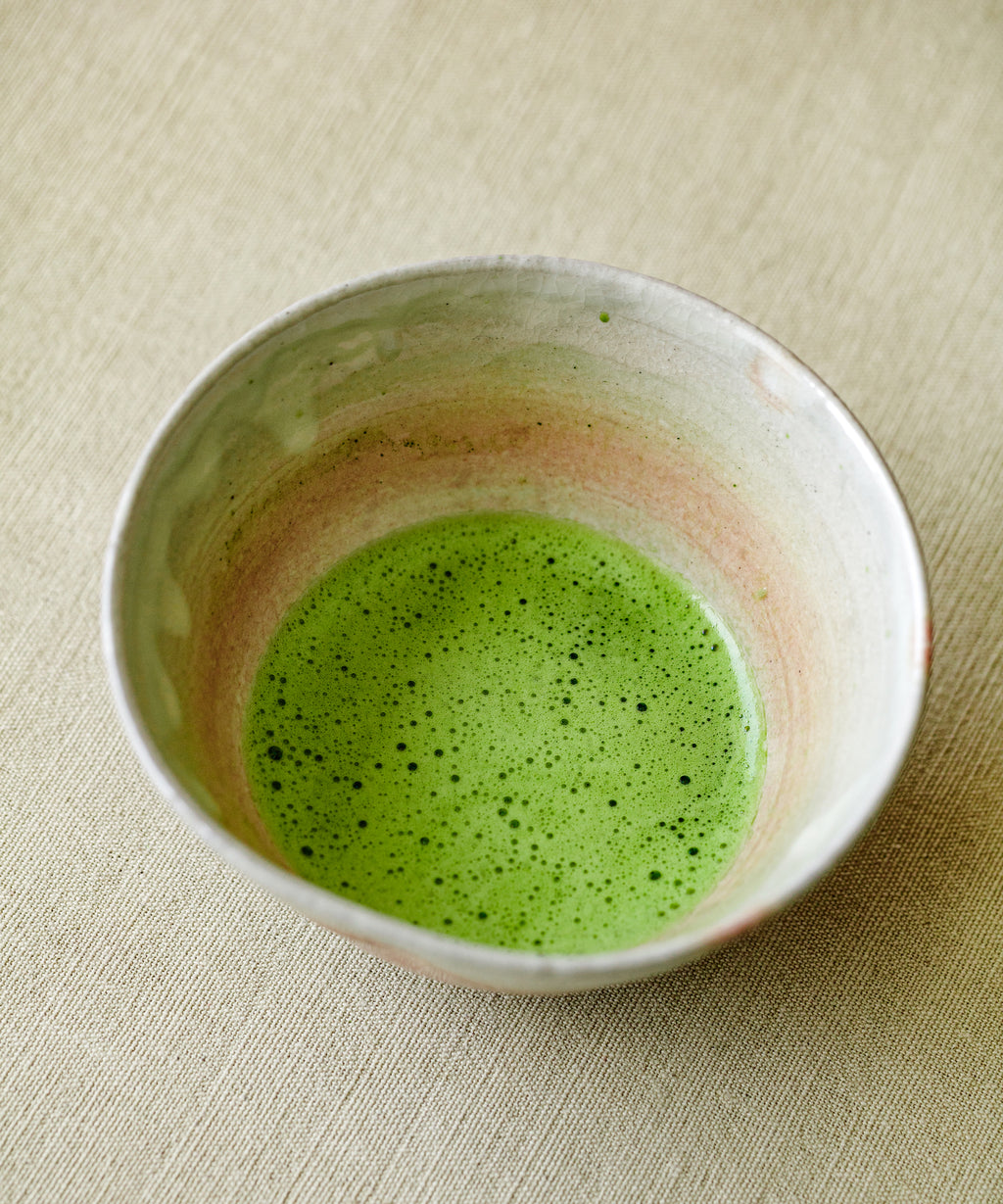Matcha Shoyo no Mukashi Shincha whisked bowl, fruity and creamy top notes of lychee with gentle vegetal finish