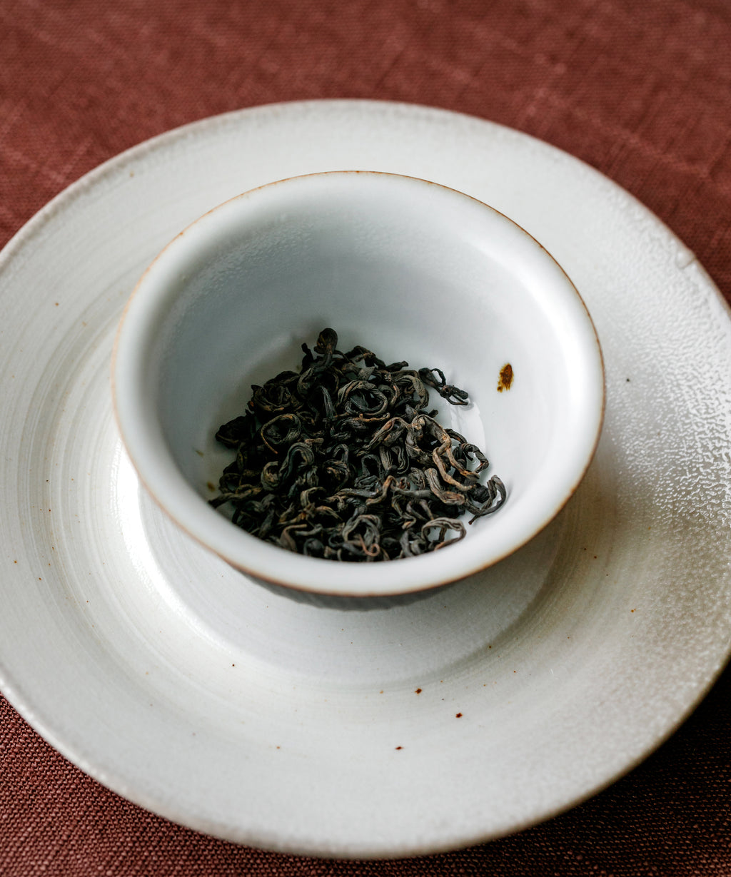 Laoshan Black dry leaves — curled black tea from Mr. Tang's seaside farm, Laoshan, Shandong