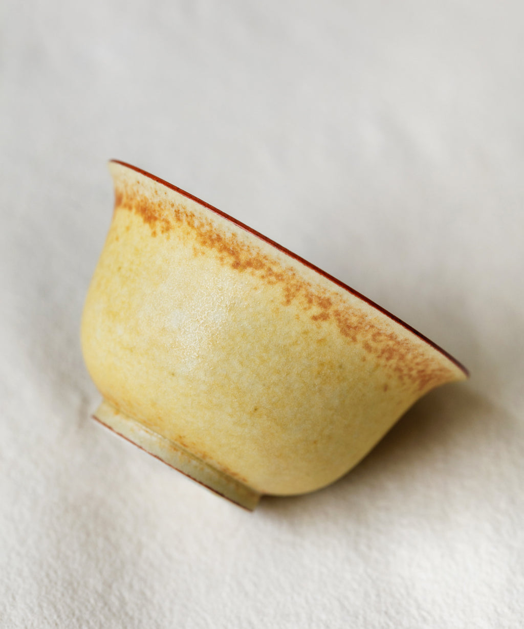 Mini Fire Yellow Gaiwan interior, fire yellow interior glaze, handcrafted by Wang Xinghua, Jingdezhen