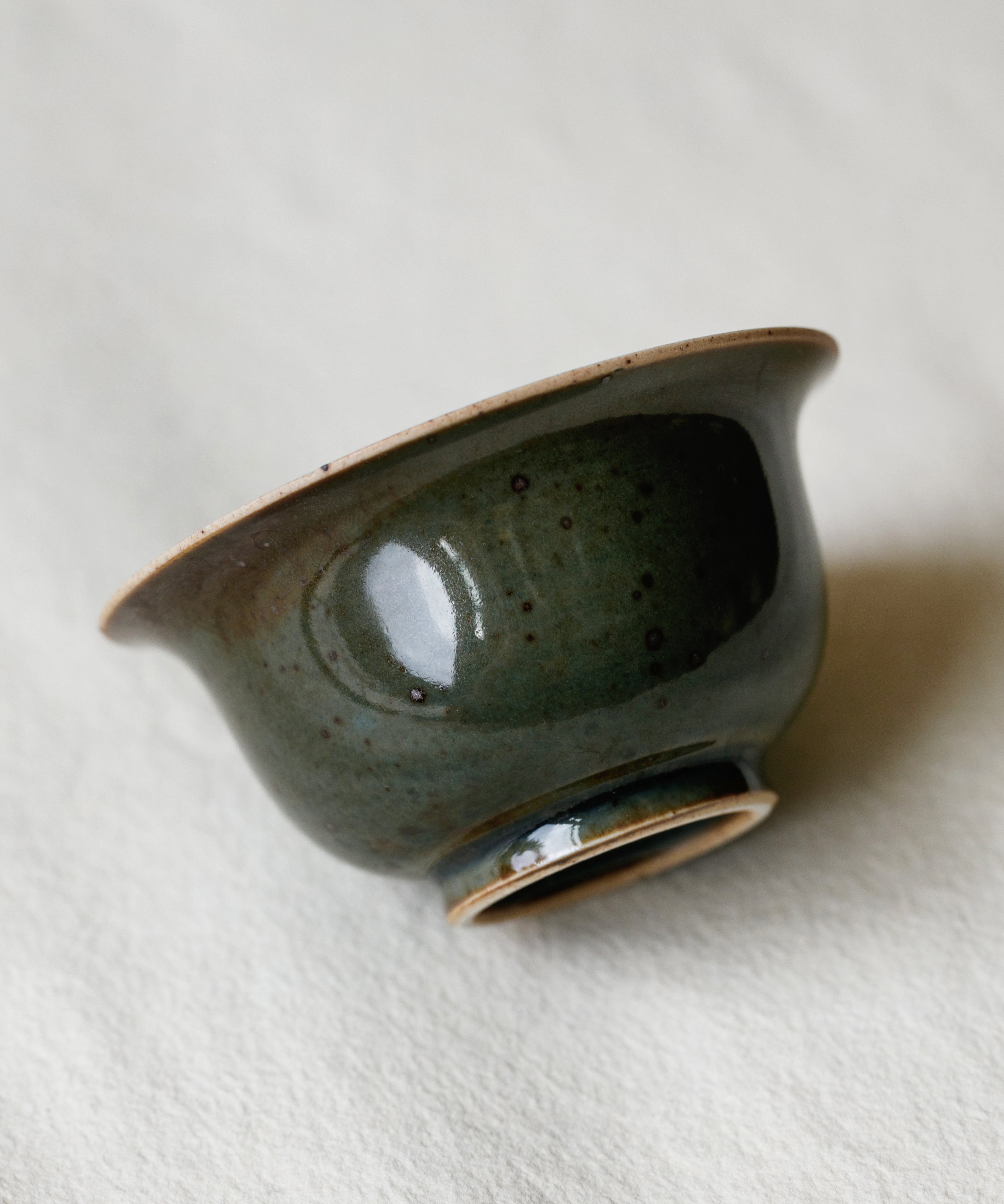 Mini Azure Green Gaiwan in hand, azure green glaze showing scale, Wang Xinghua gongfu teaware