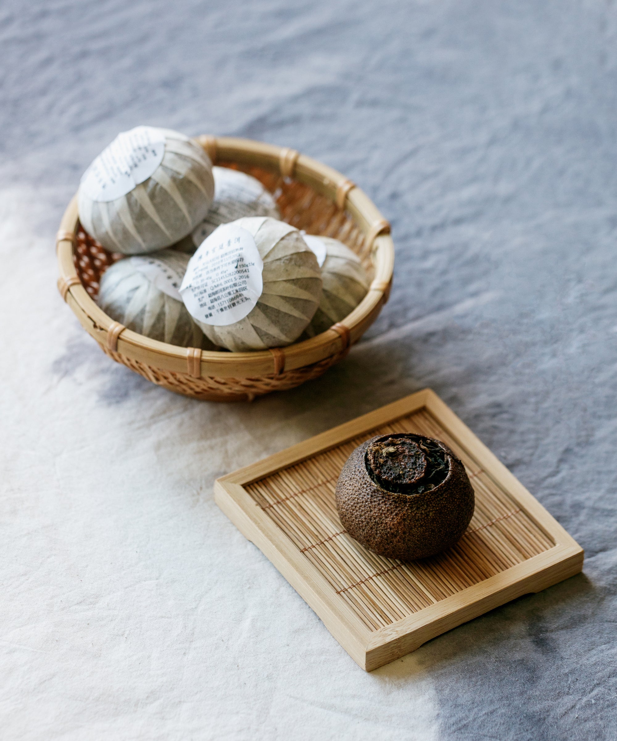 Imperial Pu'erh in Red Mandarin dry — imperial grade tips with 19-year-old Tianma orange peel
