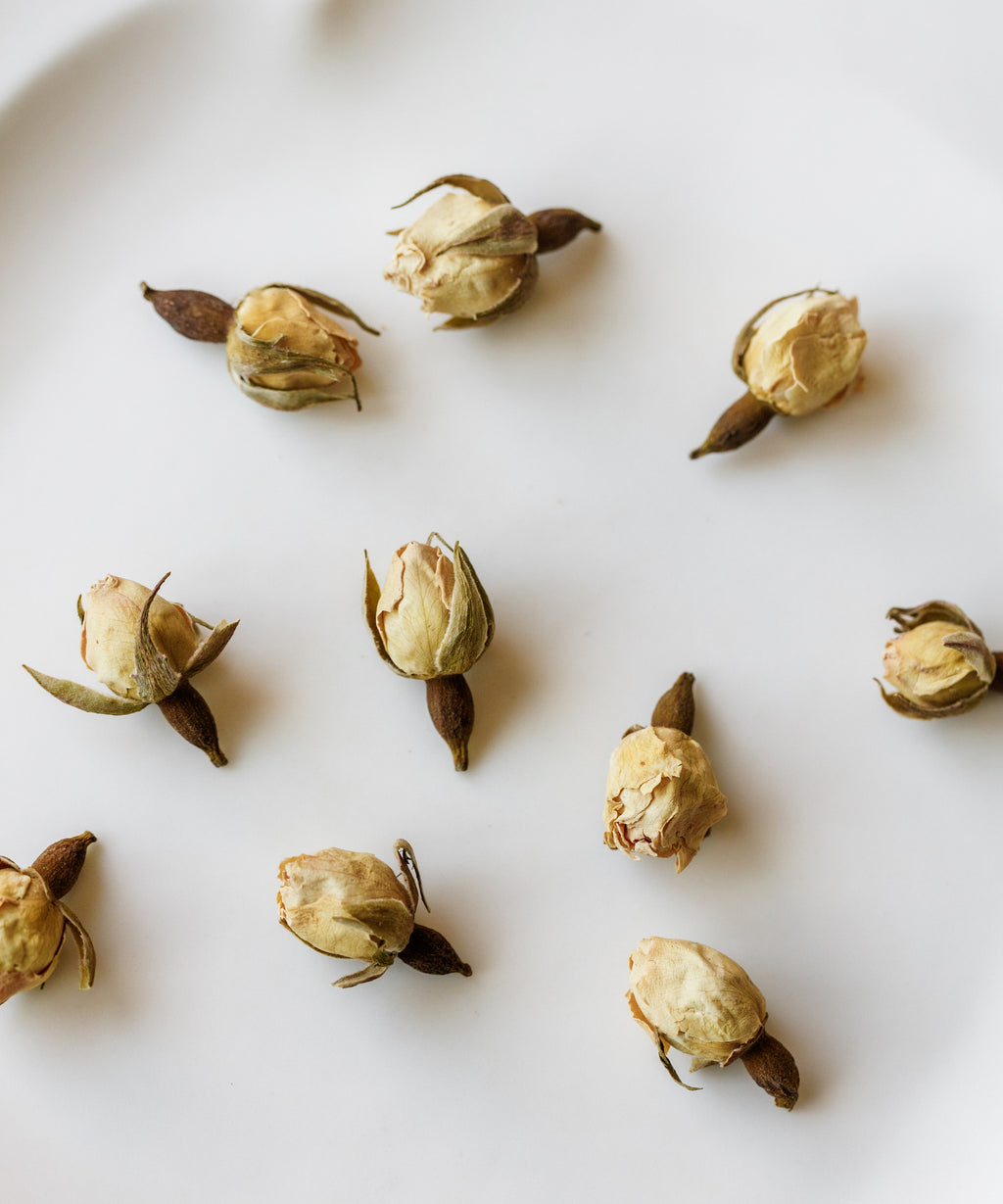 Snow Rose white rose buds from Suqian, Jiangsu — naturally air dried 2 weeks, caffeine-free