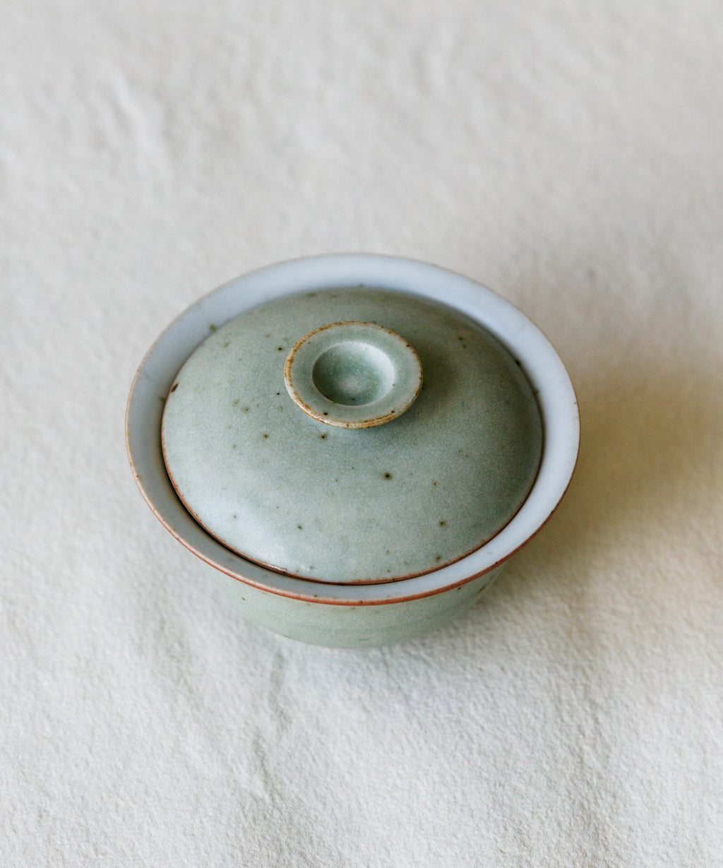 Mini Celadon Green Gaiwan lid detail, celadon green glaze texture, Jingdezhen clay and porcelain