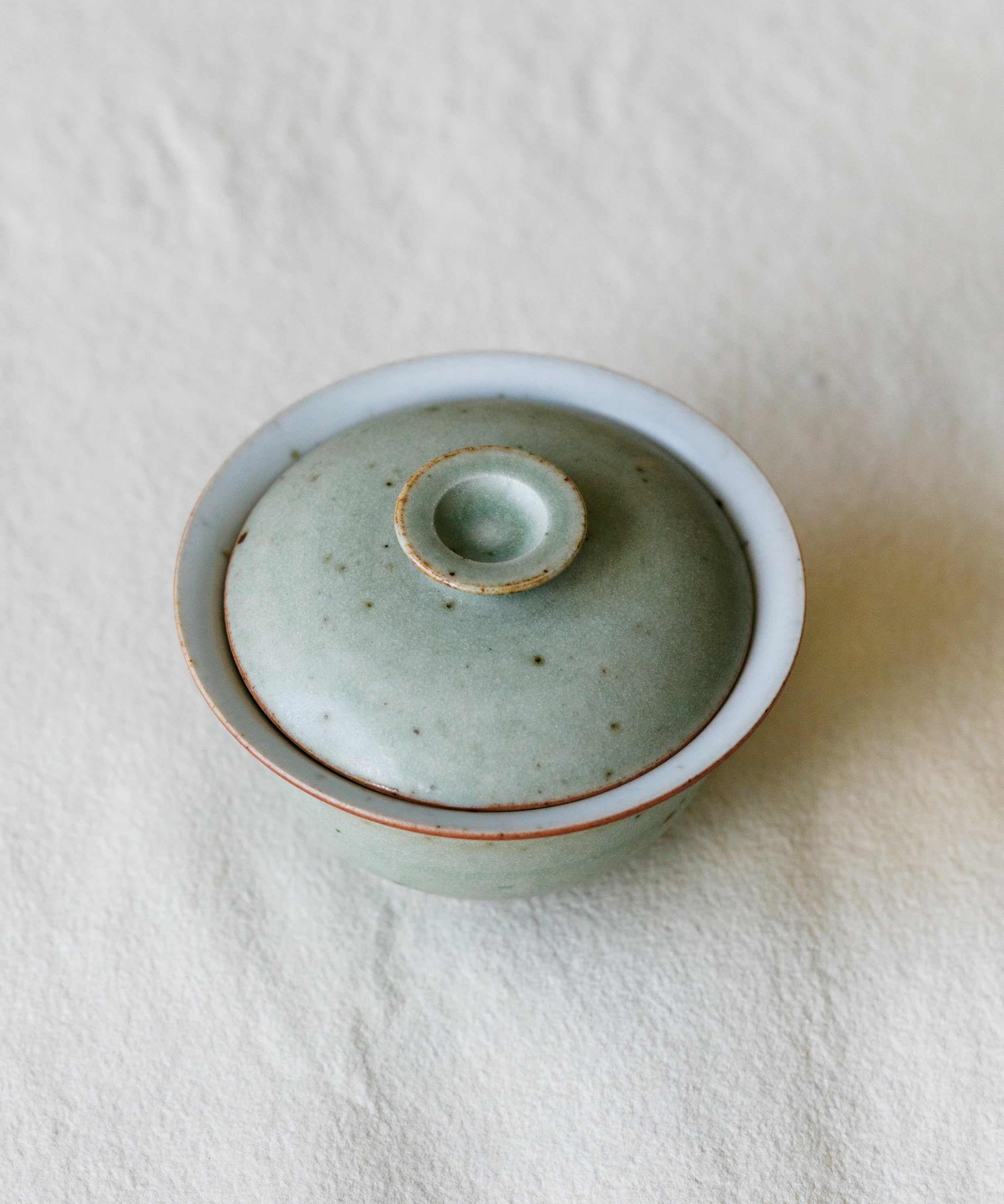Mini Celadon Green Gaiwan lid detail, celadon green glaze texture, Jingdezhen clay and porcelain