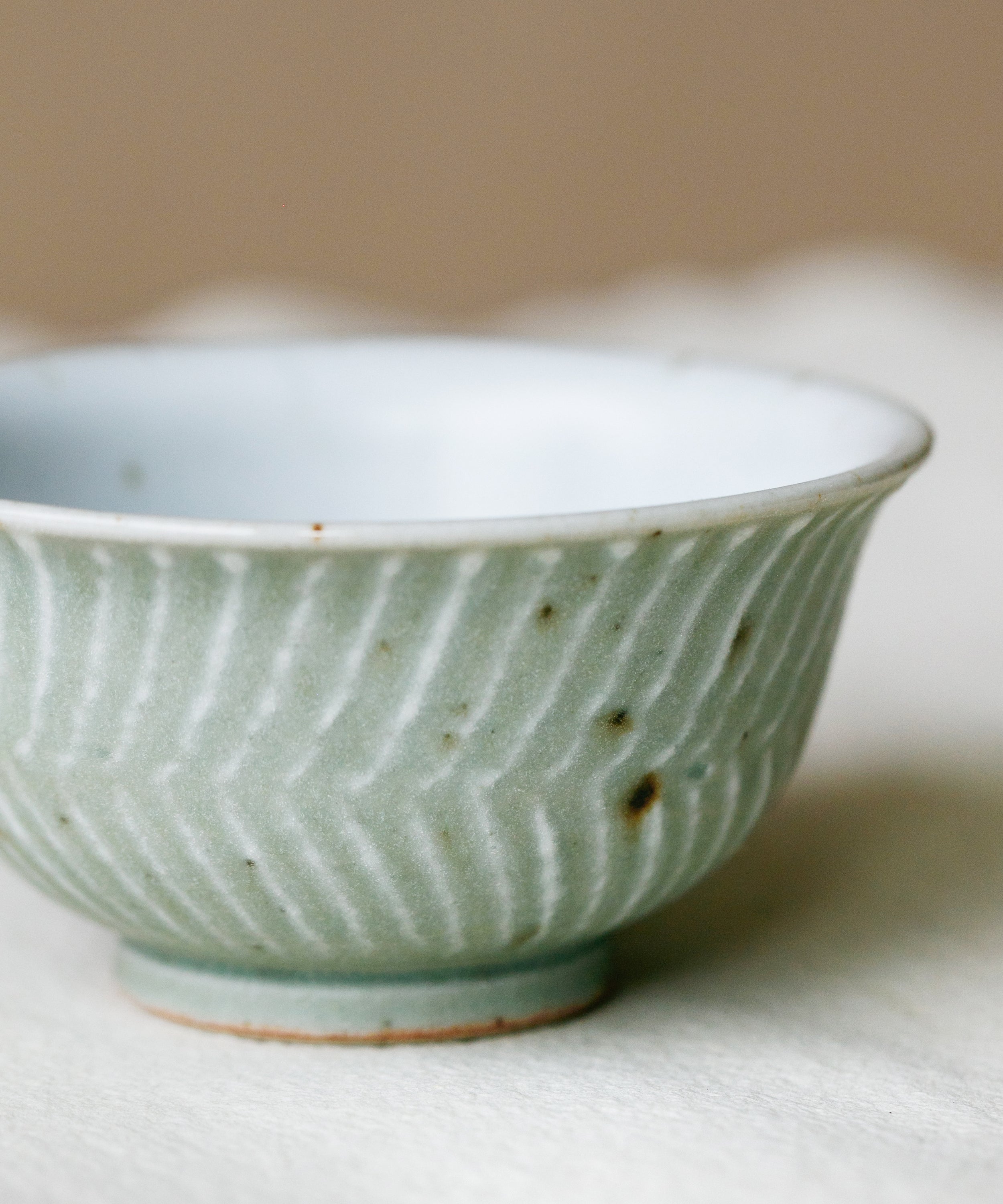 Green Waves Cup interior, green waves interior glaze, handcrafted by Wang Xinghua, Jingdezhen