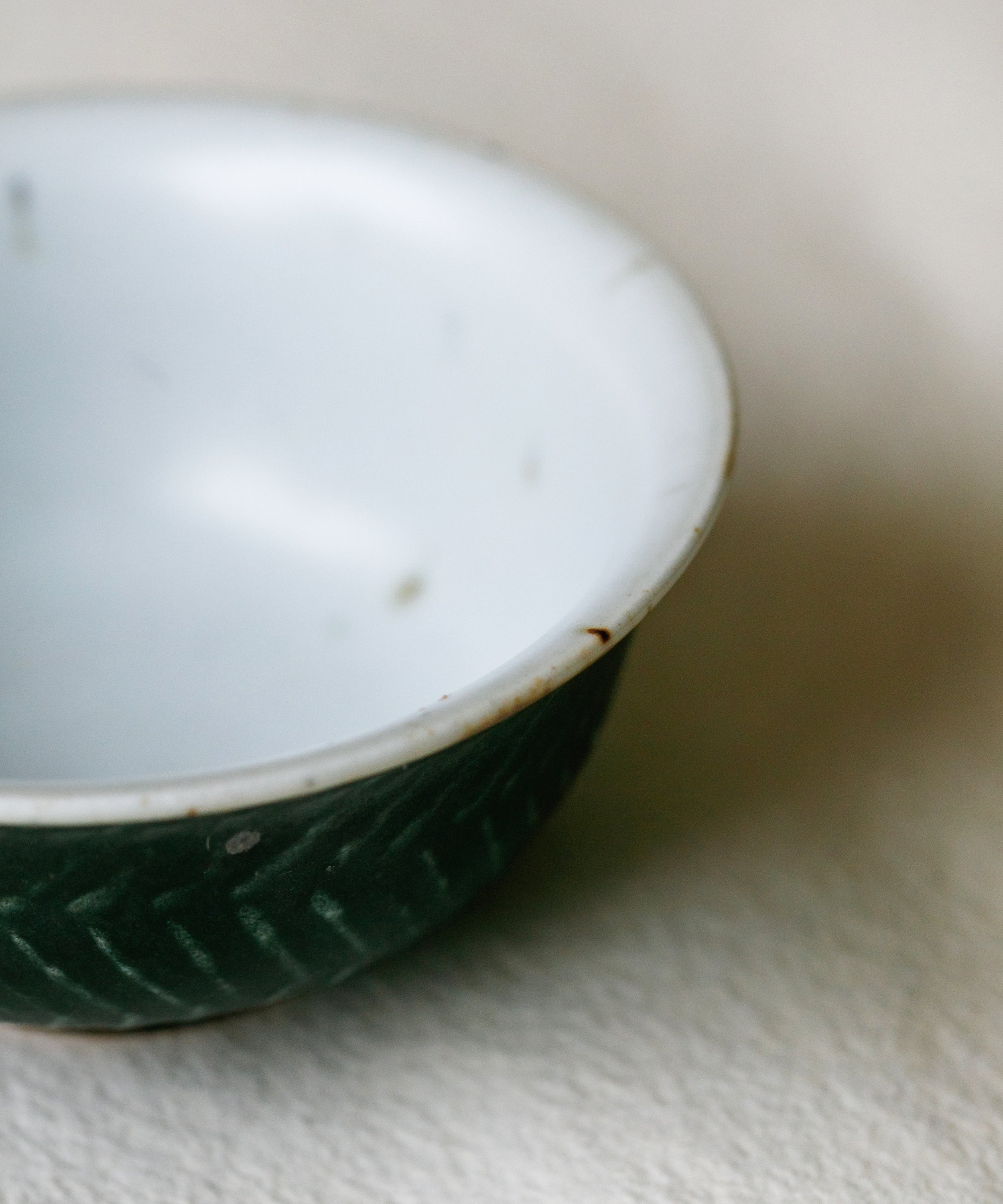 Forest Green Cup glaze detail, forest green surface, Jingdezhen clay and porcelain