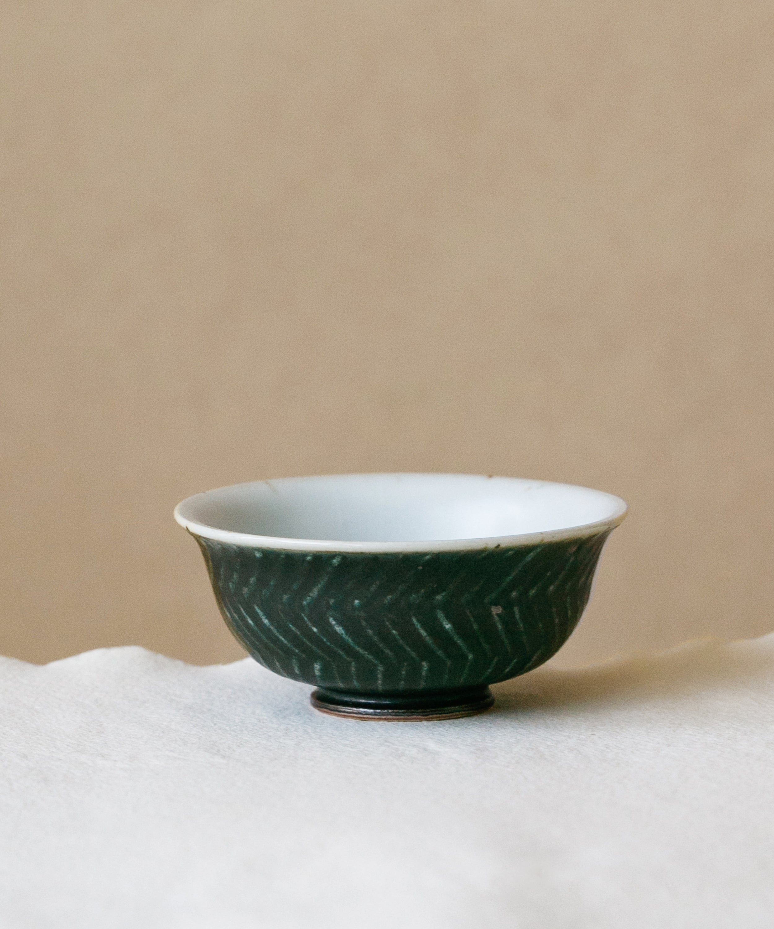 Forest Green Cup, handcrafted tea cup by Wang Xinghua, Jingdezhen, forest green glaze