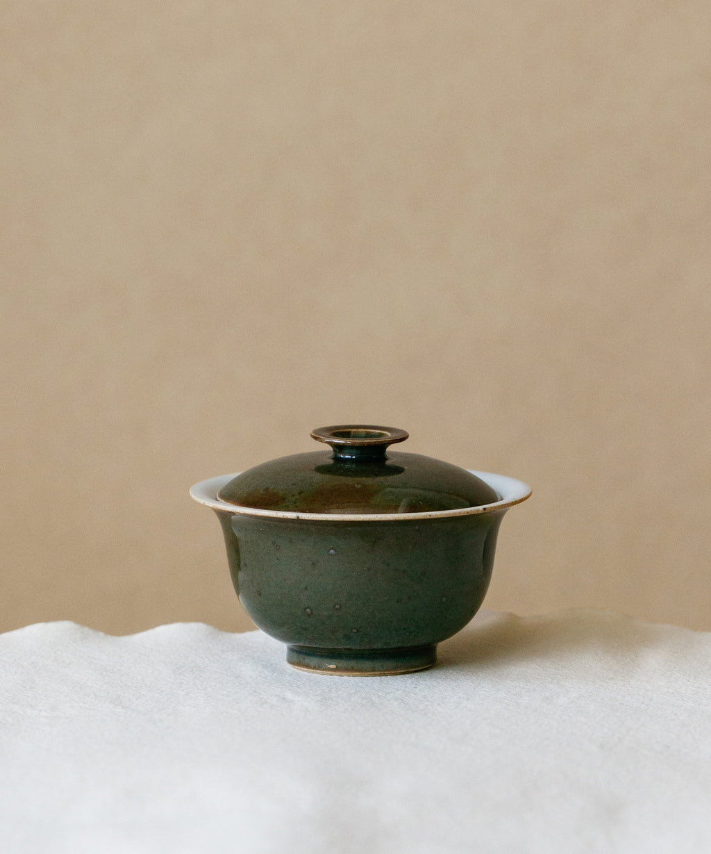 Mini Azure Green Gaiwan, handcrafted mini gaiwan by Wang Xinghua, Jingdezhen, azure green glaze