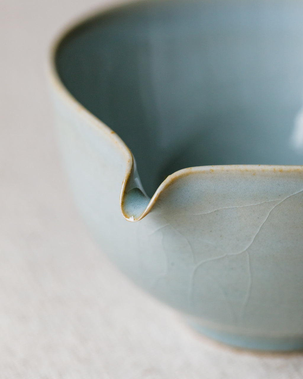 "Chawan" Celadon Ice spout detail, pour spout for matcha latte, Jingdezhen porcelain