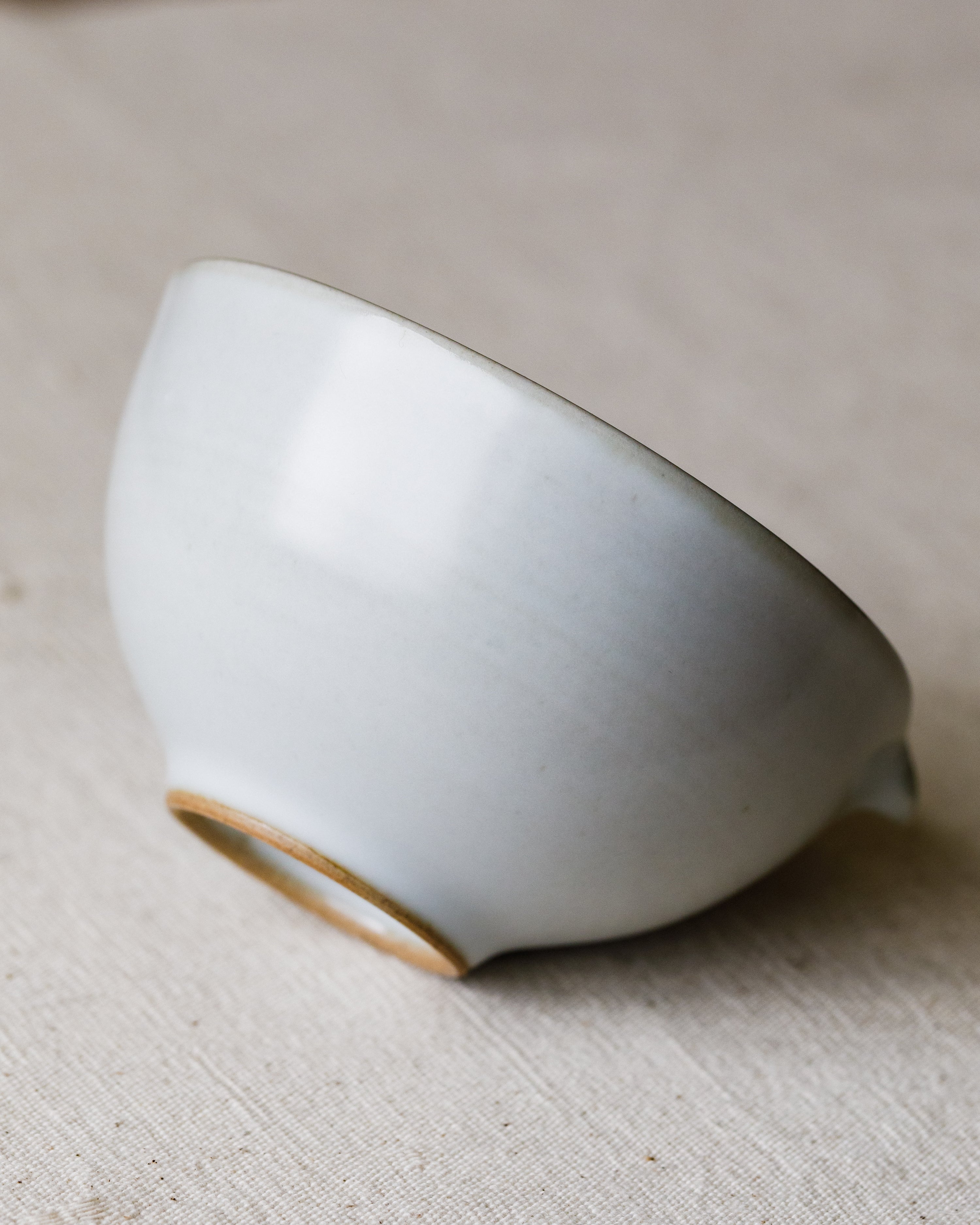 "Chawan" Sateen Porcelain side view, silky soft sateen glaze, reduction-fired at 1300°C, Wang Xinghua