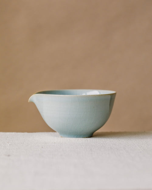 "Chawan" Celadon Ice, handcrafted matcha latte bowl by Wang Xinghua, Jingdezhen, frozen-lake celadon glaze