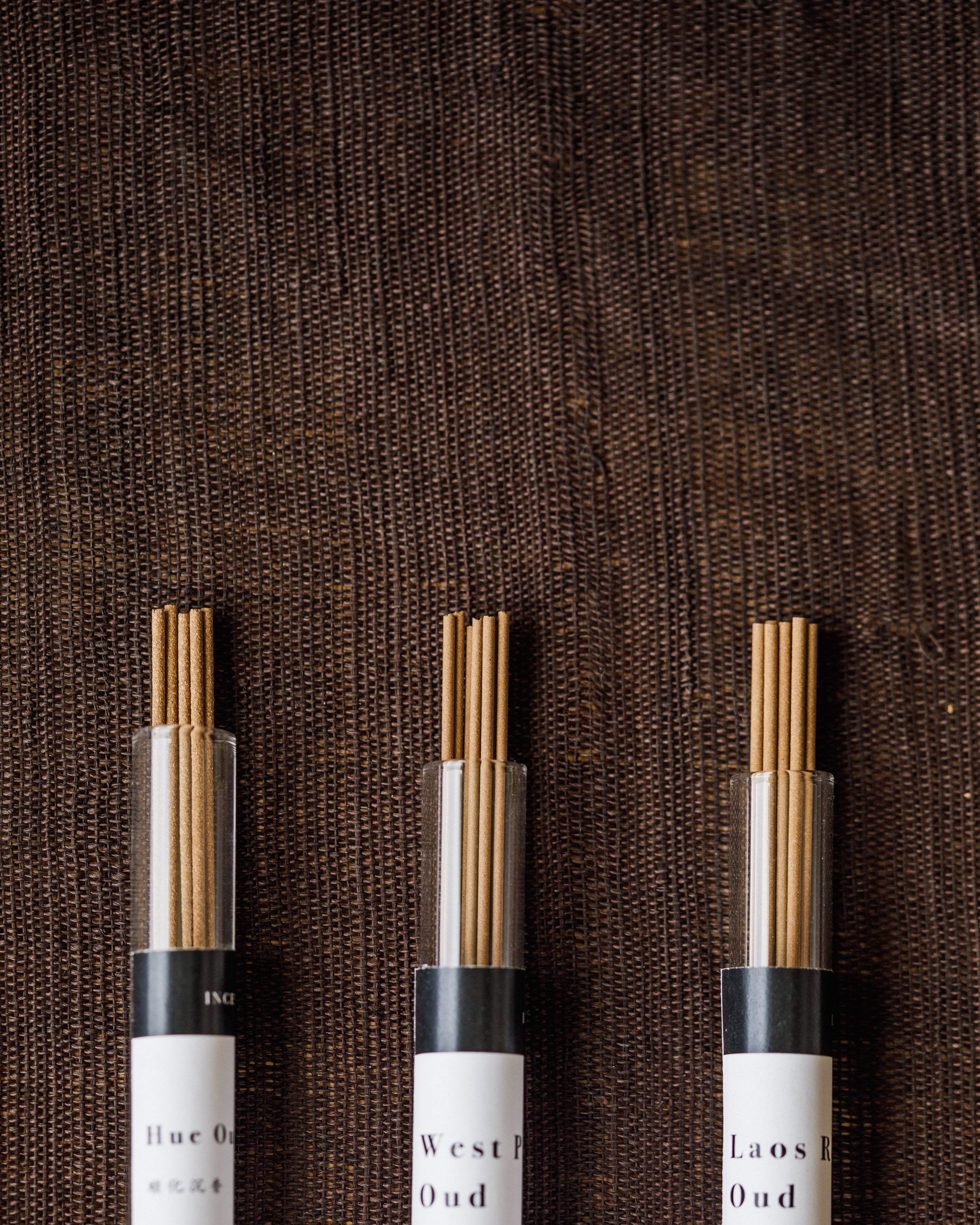 Depth of Oud sampler, Huế West Papua and Laos Red Soil agarwood incense