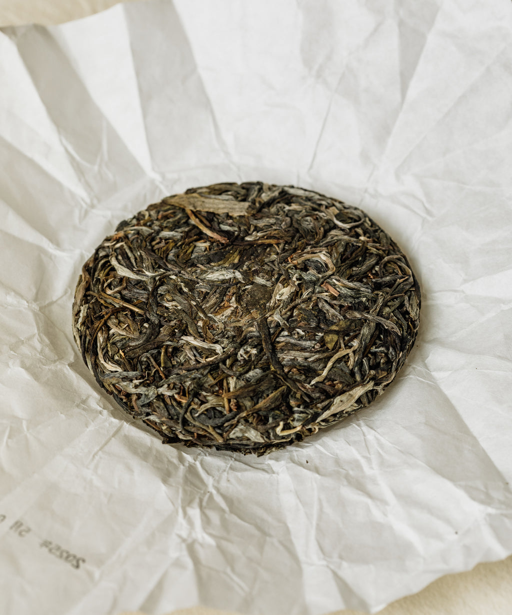Pine & Moon pressed cake at an angle showing leaf texture