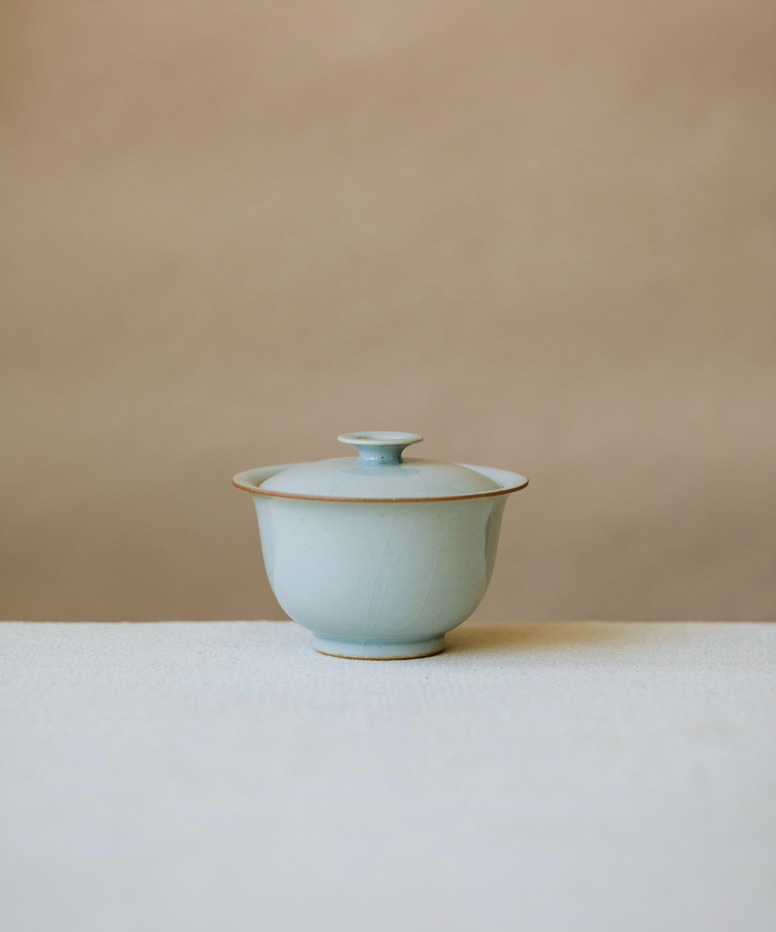 Gaiwan Celadon Ice, handcrafted gaiwan by Wang Xinghua, Jingdezhen, slick frozen-lake glaze with crackle veins
