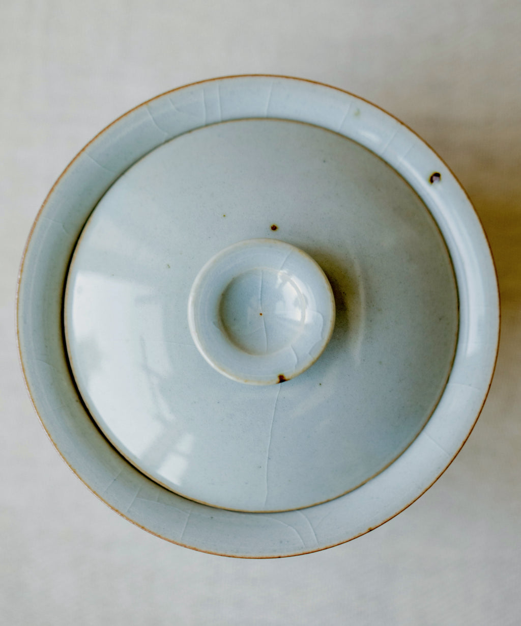 Gaiwan Celadon Ice interior, frozen-lake glaze with veins of disturbance, Wang Xinghua, Jingdezhen