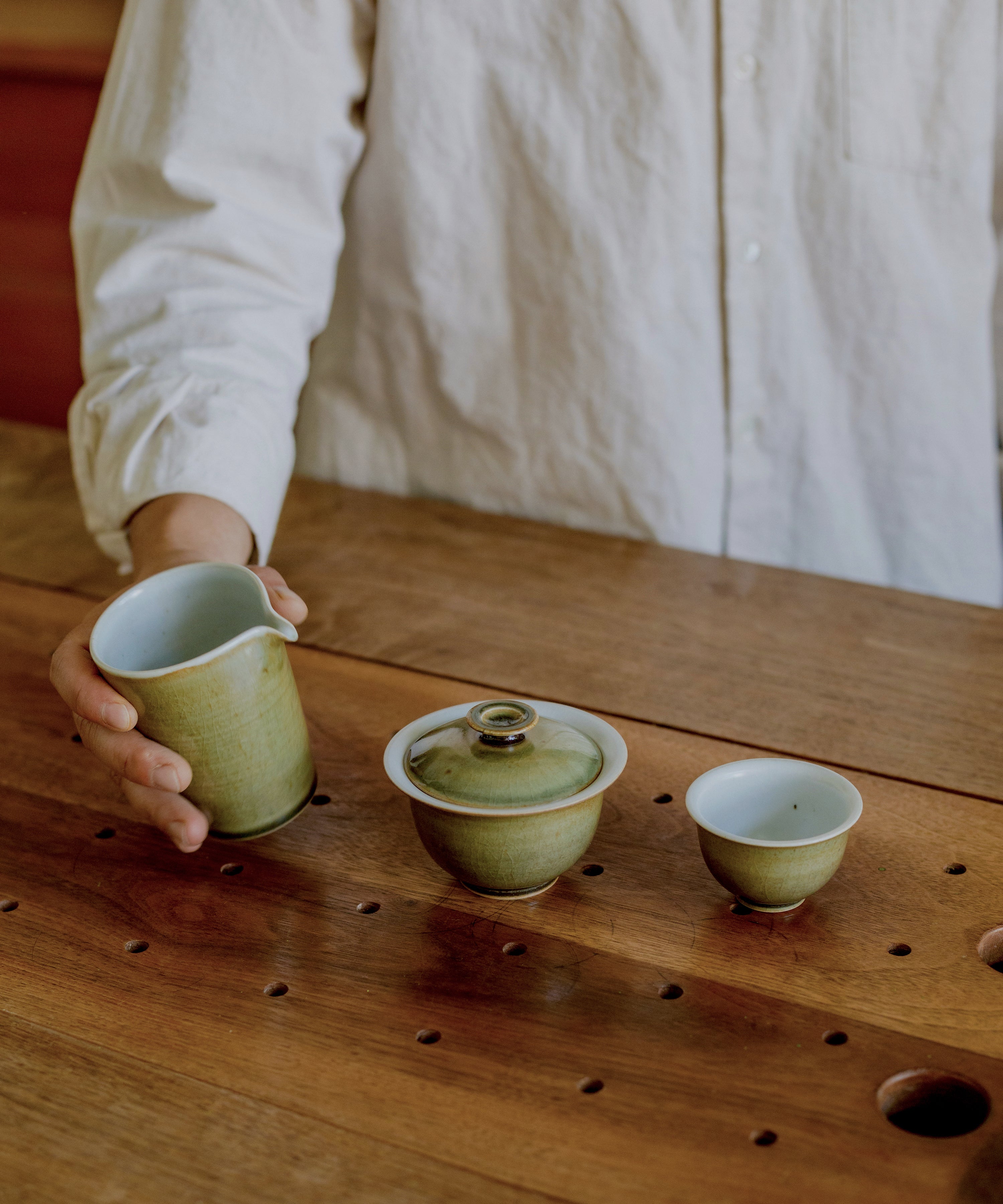 Cup Green Ombre underside, unglazed foot ring, Jingdezhen clay body, Wang Xinghua