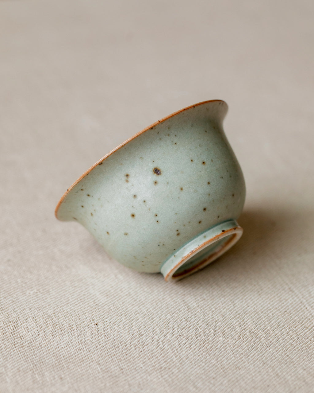 Gaiwan Faded Robin's Egg Small lid detail, dark speckles on pastel aqua, Jingdezhen clay and porcelain