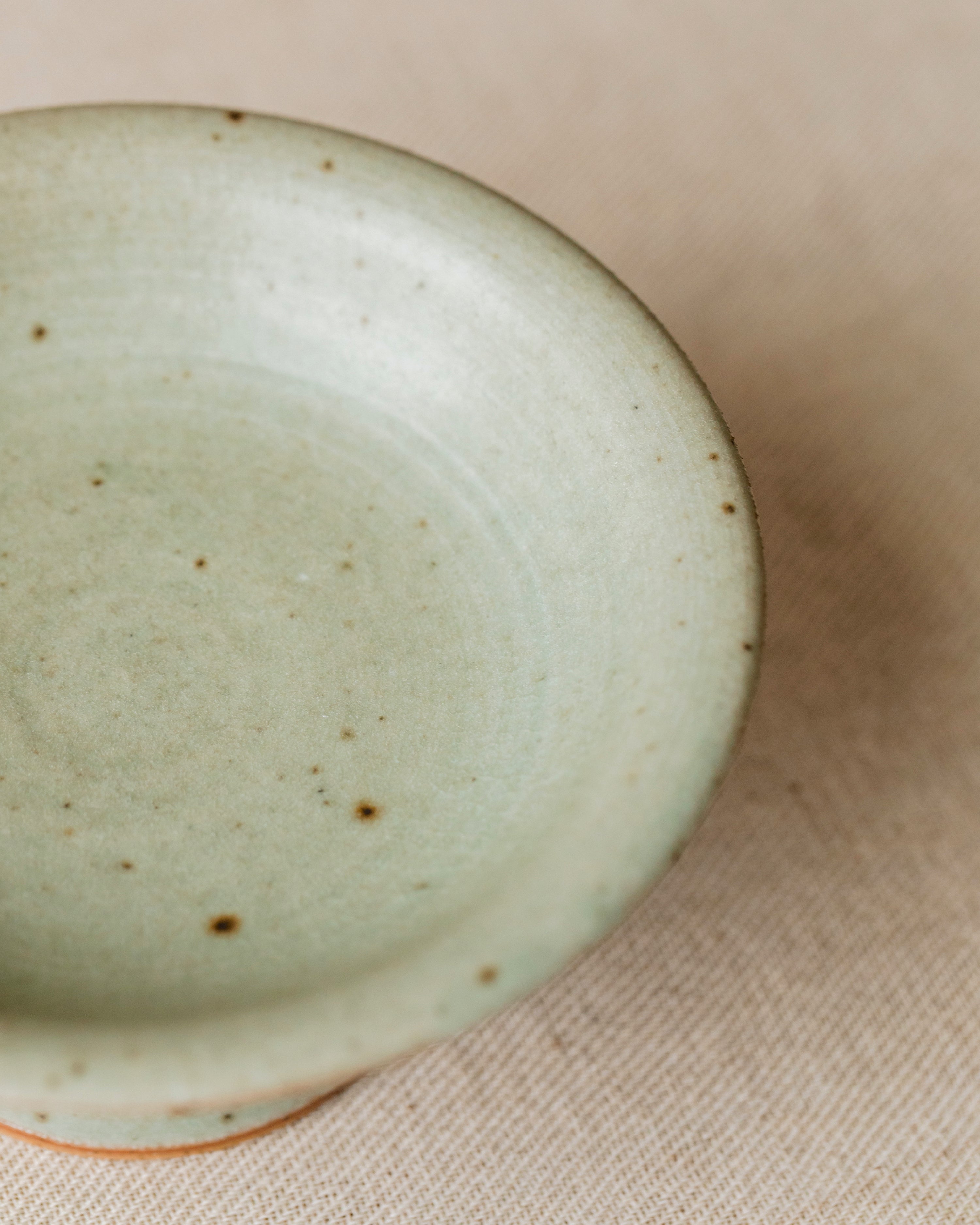 Pedestal Plate Faded Robin's Egg underside, pedestal base, Jingdezhen clay body, Wang Xinghua