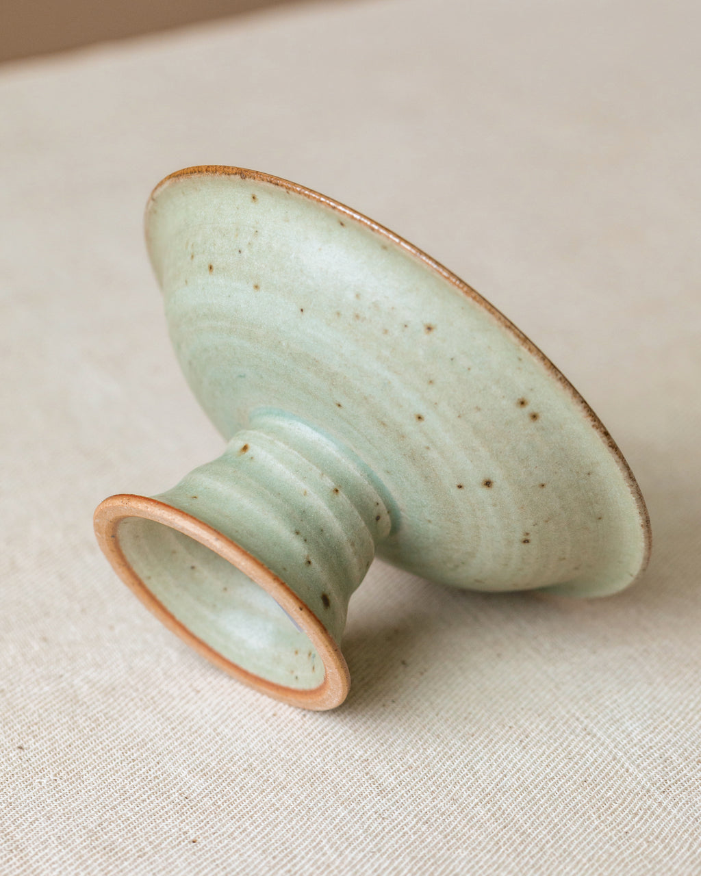 Pedestal Plate Faded Robin's Egg glaze detail, pastel aqua surface, Jingdezhen clay and porcelain